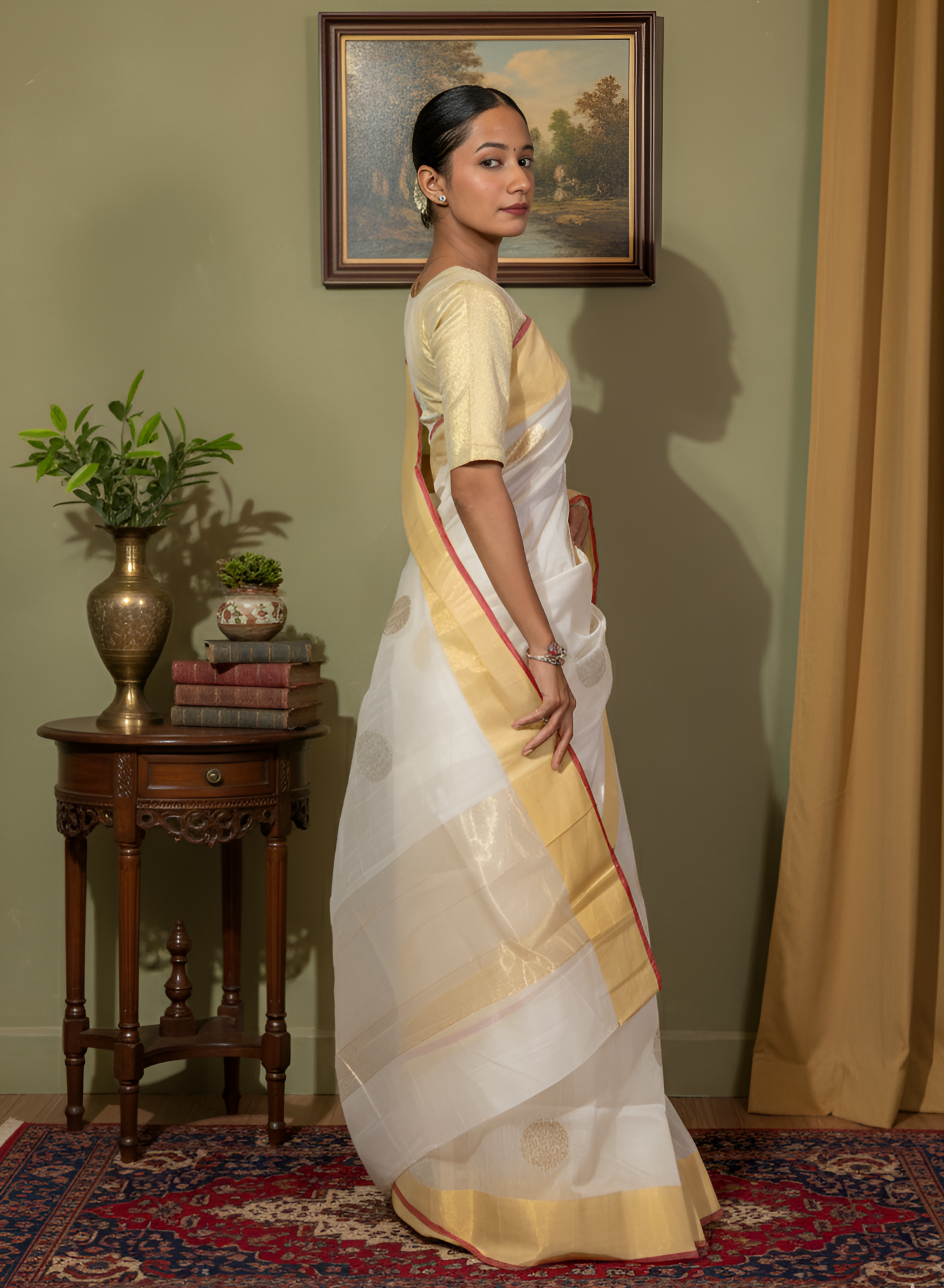 Off White Gold & Silver Butti Chanderi Silk Cotton Saree With Blouse Piece