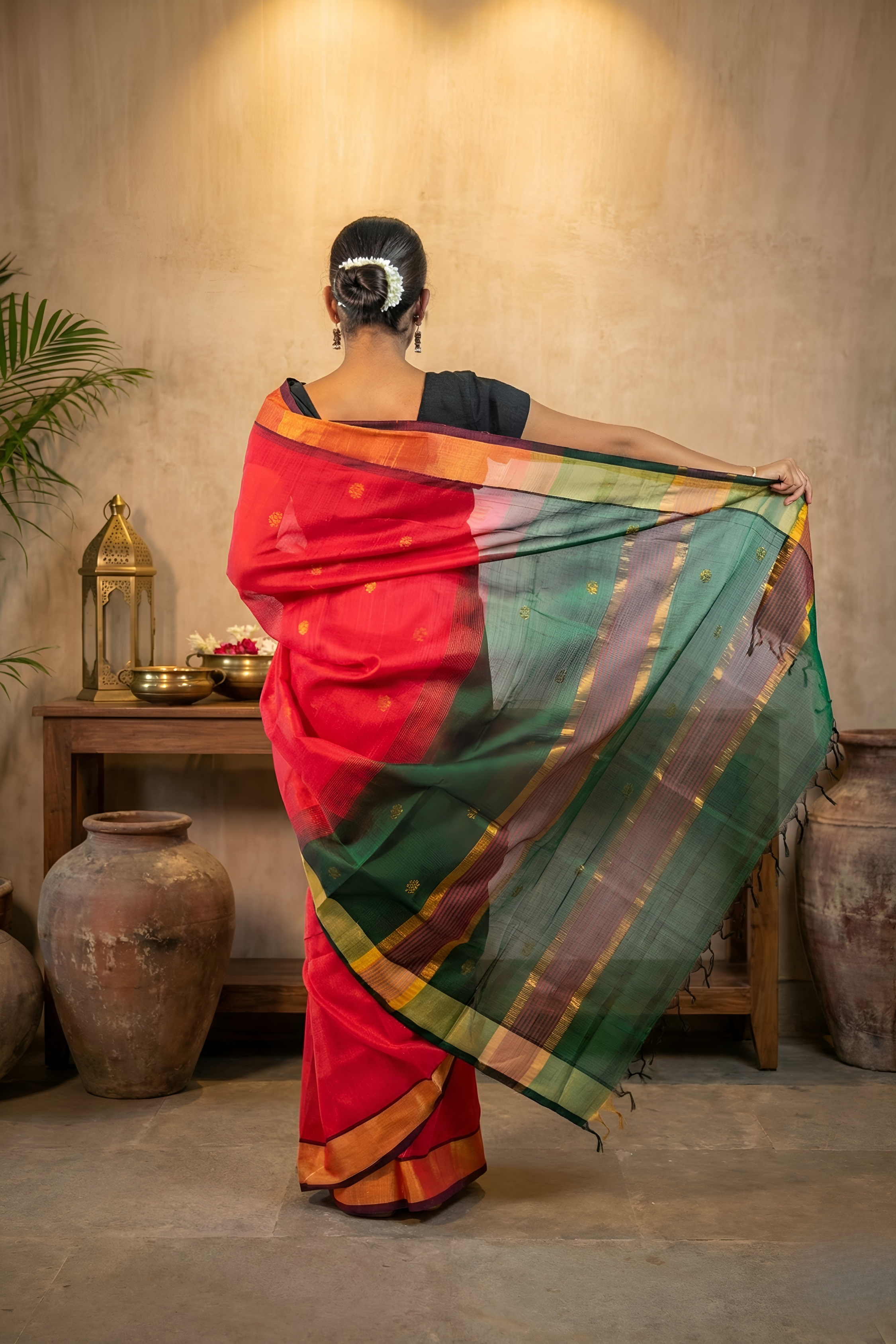 Majestic Wine Green and Rasberry Pink Body Paturi Silk Saree With Blouse Piece