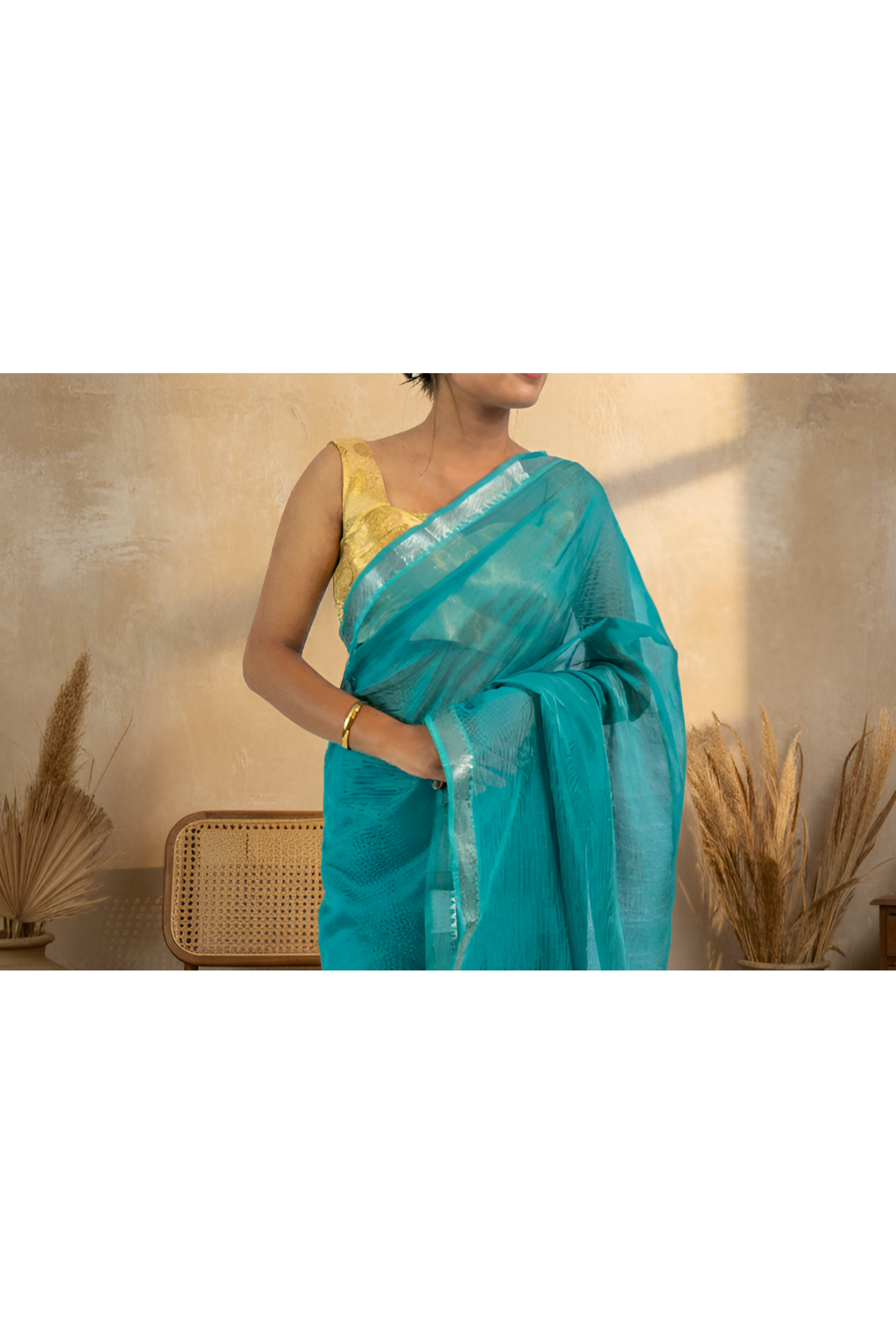 Teal Blue Mangalgiri Pattu Saree With Blouse Piece