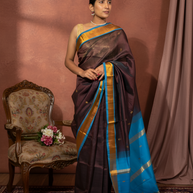 Coffee with Light Blue Golden Border Paturi Silk