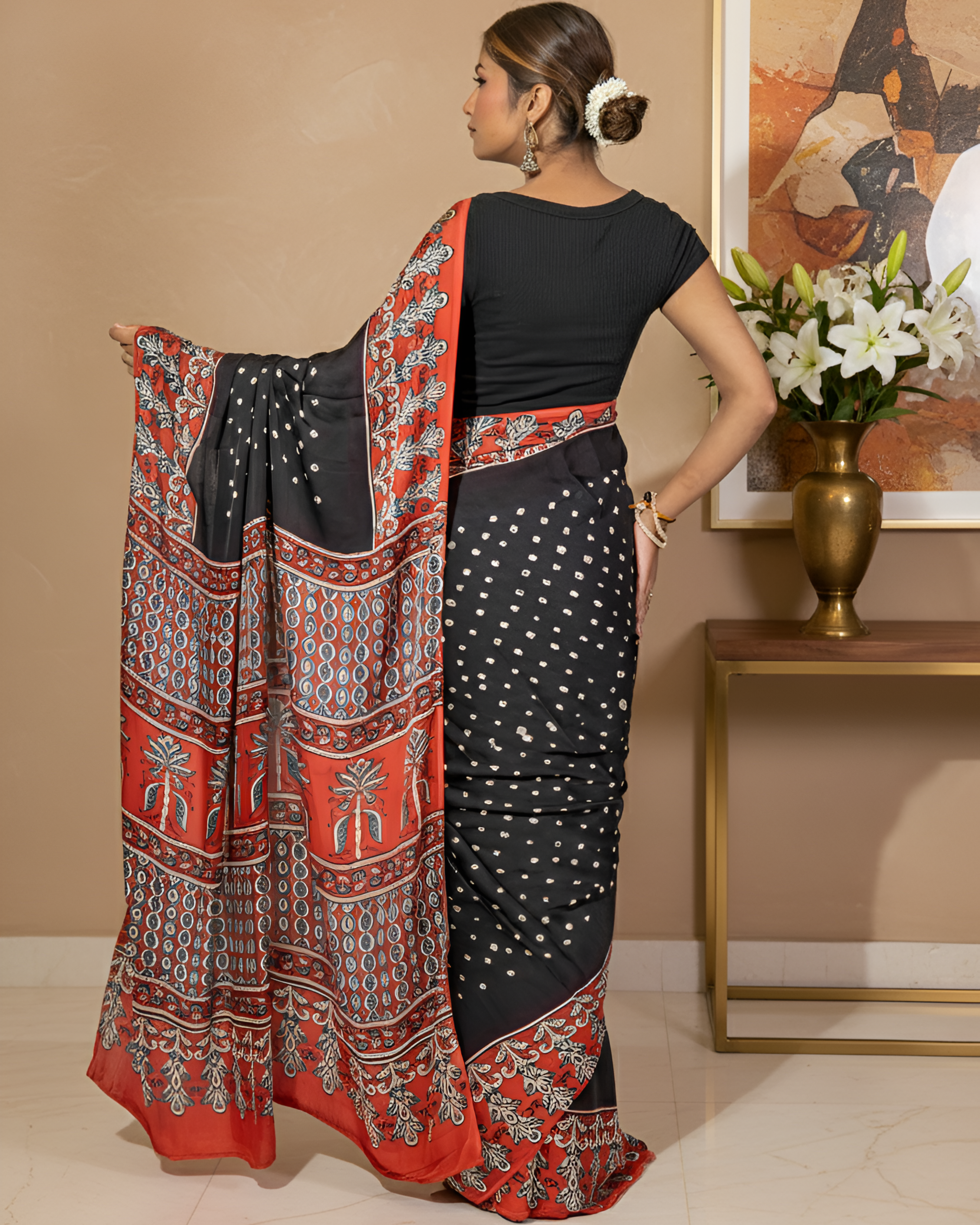 Red & Blue Modal Silk Saree With Blouse Piece