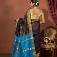Coffee with Light Blue Golden Border Paturi Silk