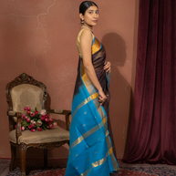 Coffee with Light Blue Golden Border Paturi Silk