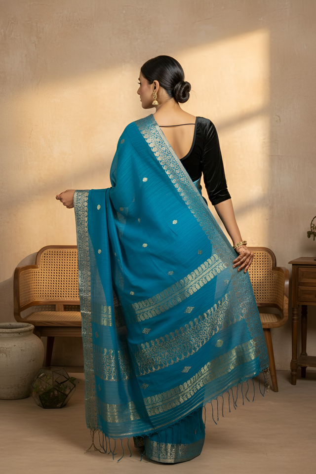 Firozi Blue with Zari Border Matka Silk