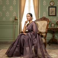 Light Wine Colour Silk Linen Saree with Organza Jamdani Palla