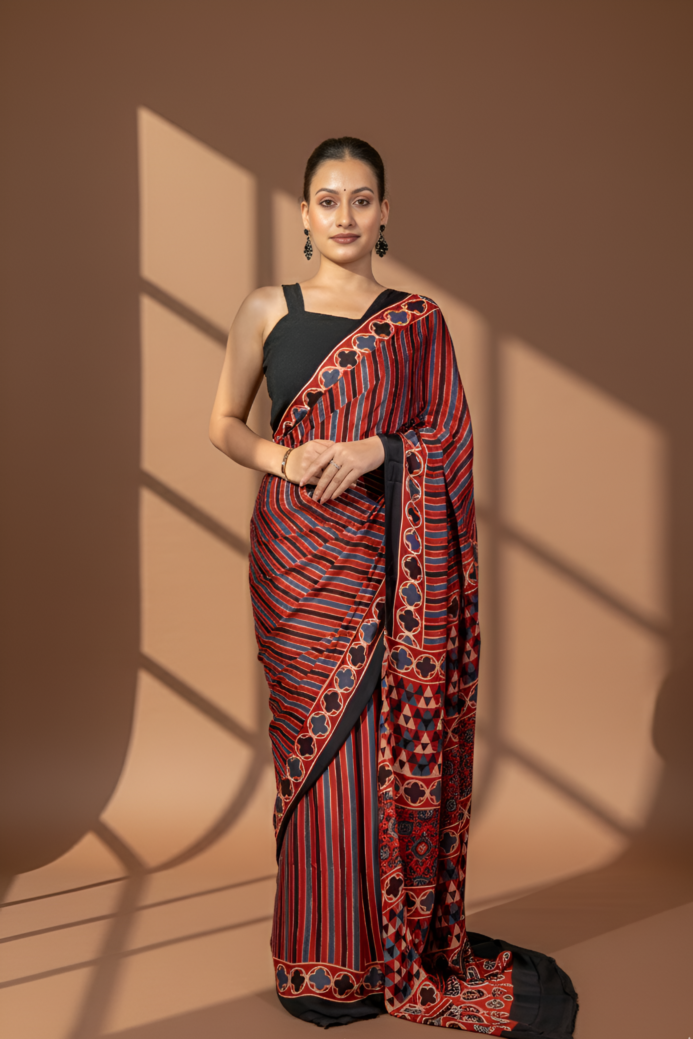 Red & Blue Modal Silk Saree With Blouse Piece