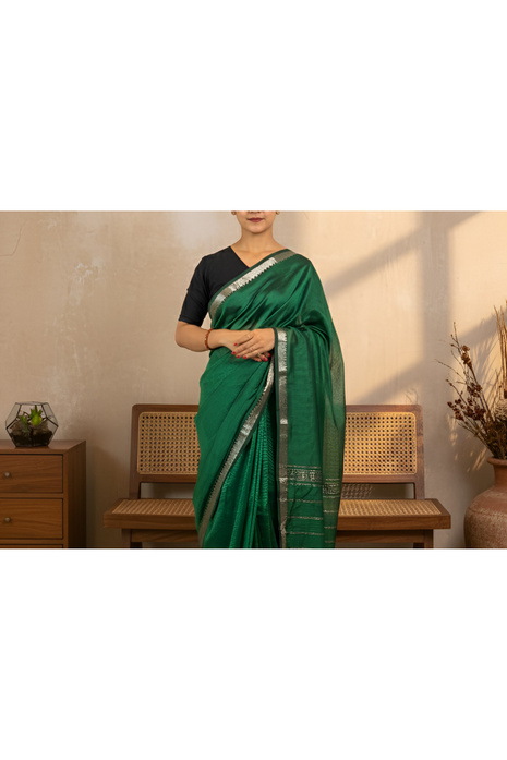 Dark Green Mangalagiri Pattu Saree With Blouse Piece