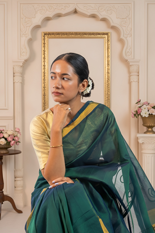 Verdant Green Plain Paturi with Gold Zari Border