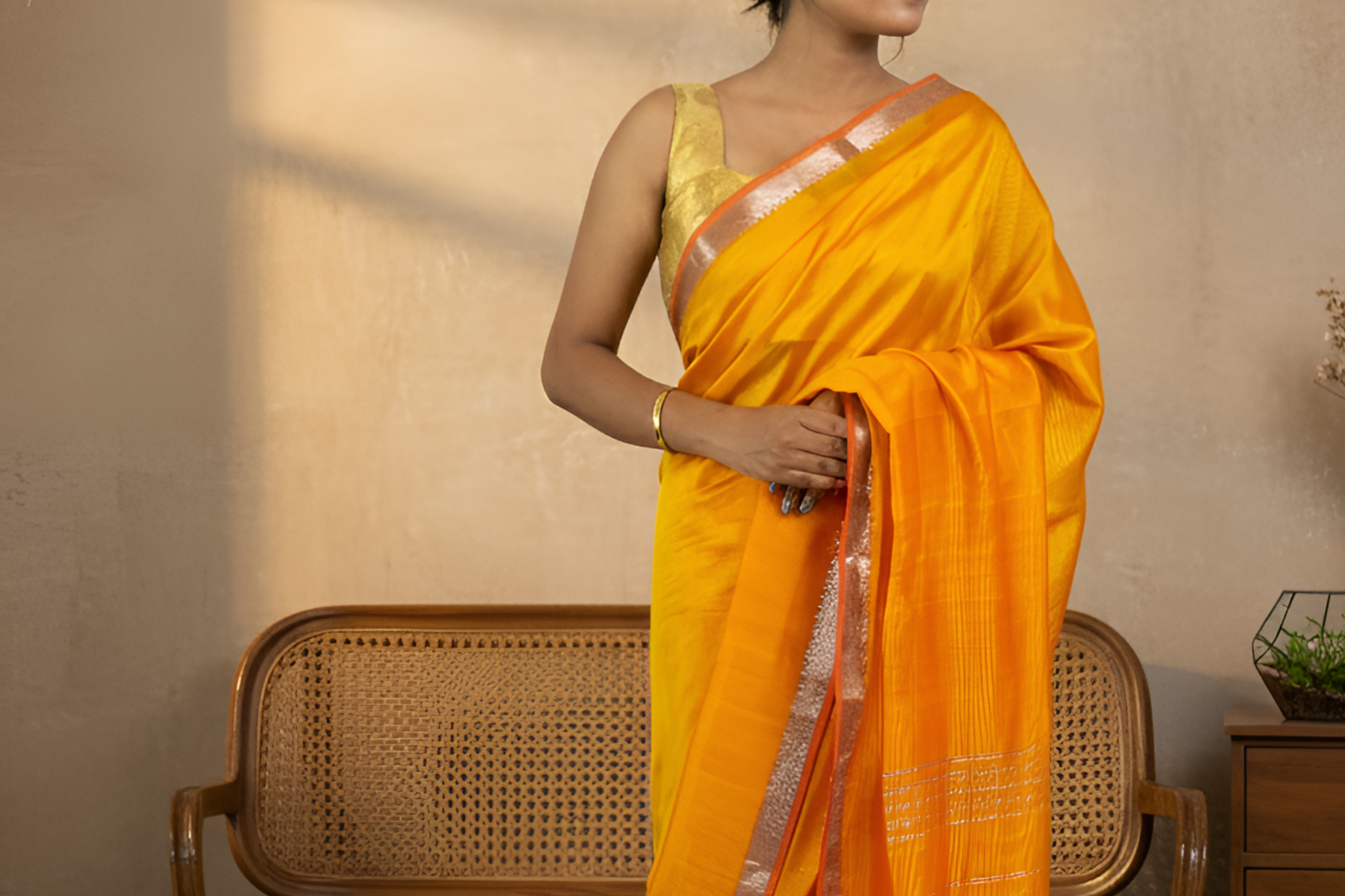 Gamboge Yellow Mangalgiri Pattu Saree With Blouse Piece