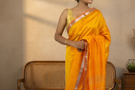 Gamboge Yellow Mangalgiri Pattu Saree With Blouse Piece