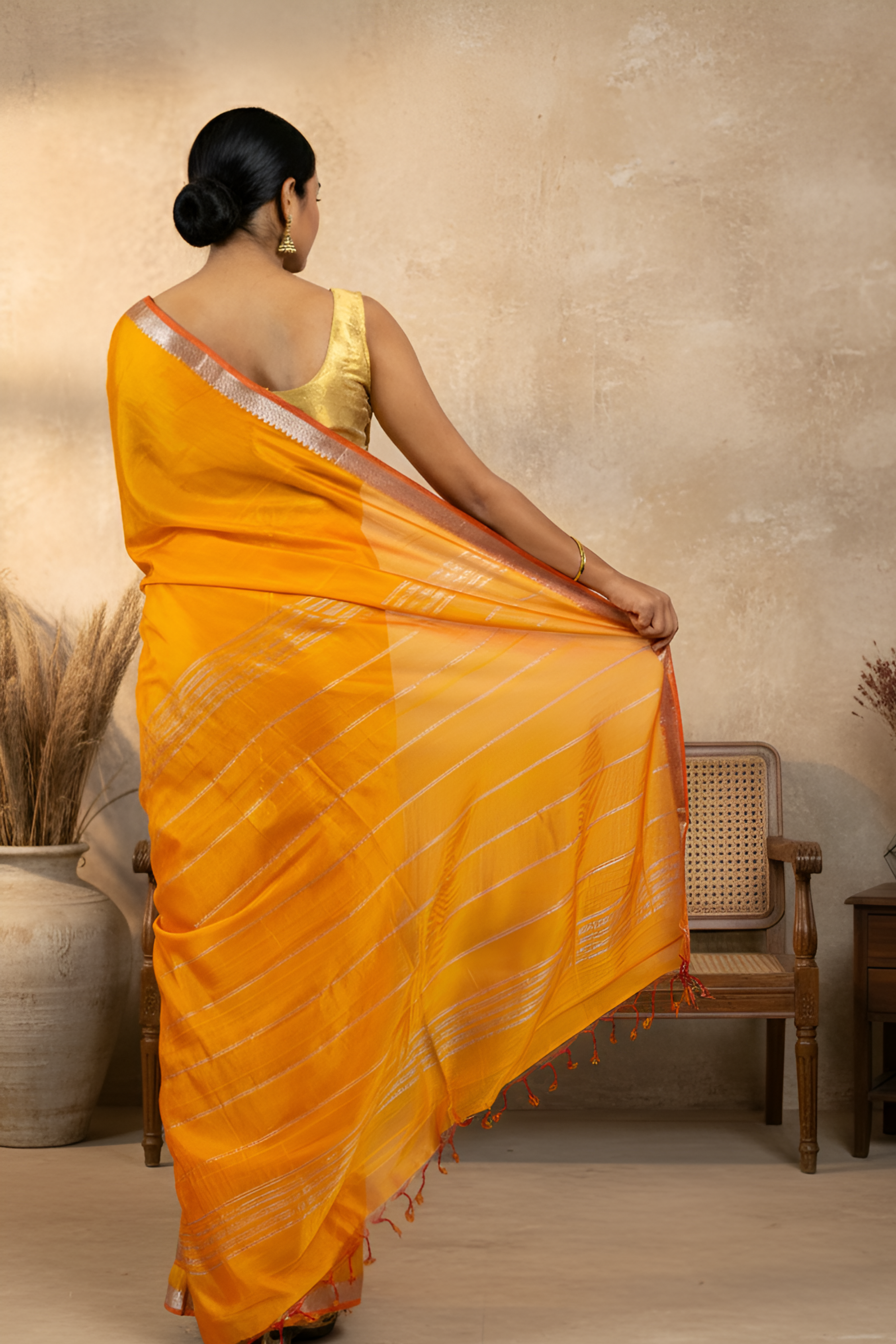 Gamboge Yellow Mangalgiri Pattu Saree With Blouse Piece