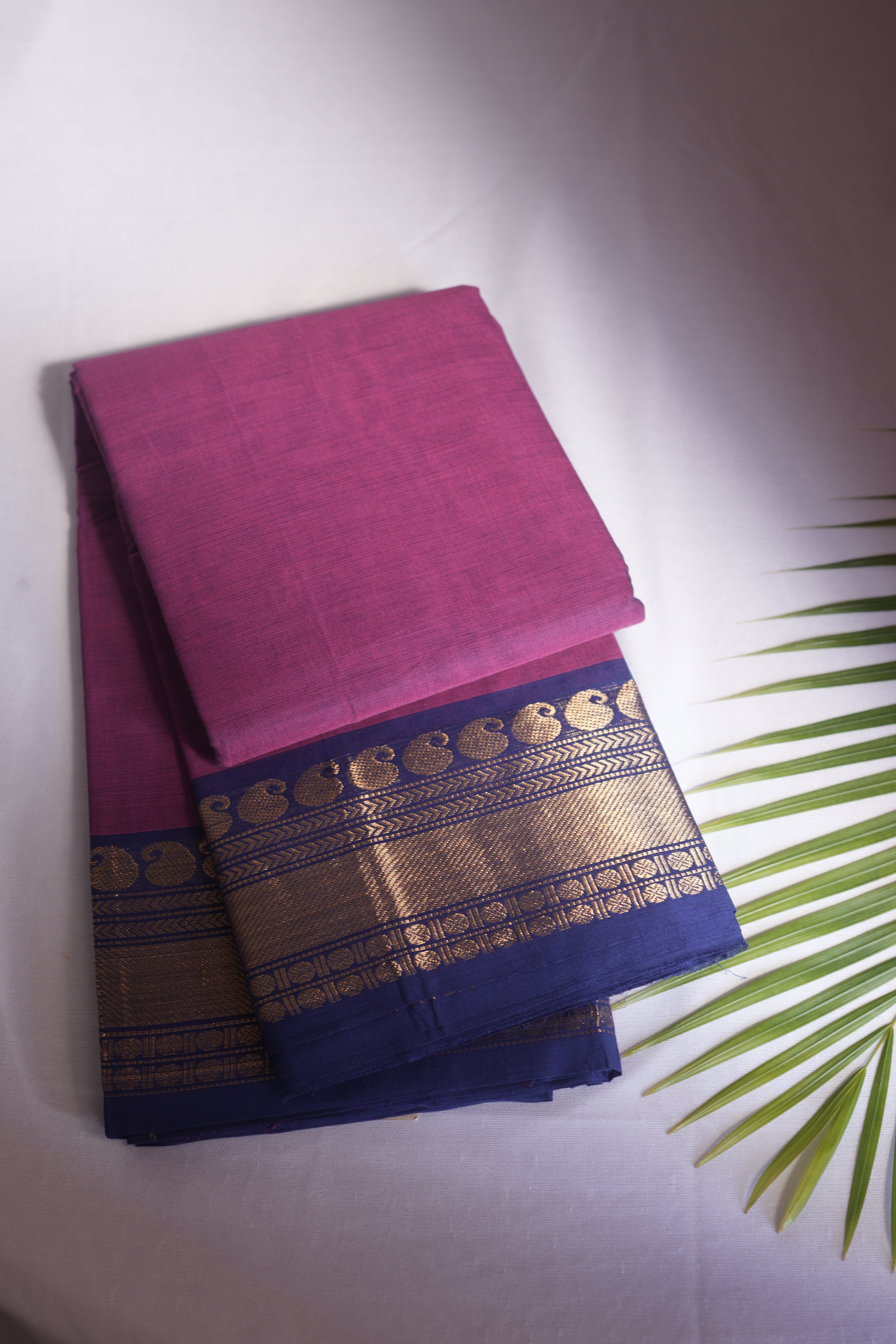 Violet & Deep Blue Kanchi Cotton Saree With Blouse Piece