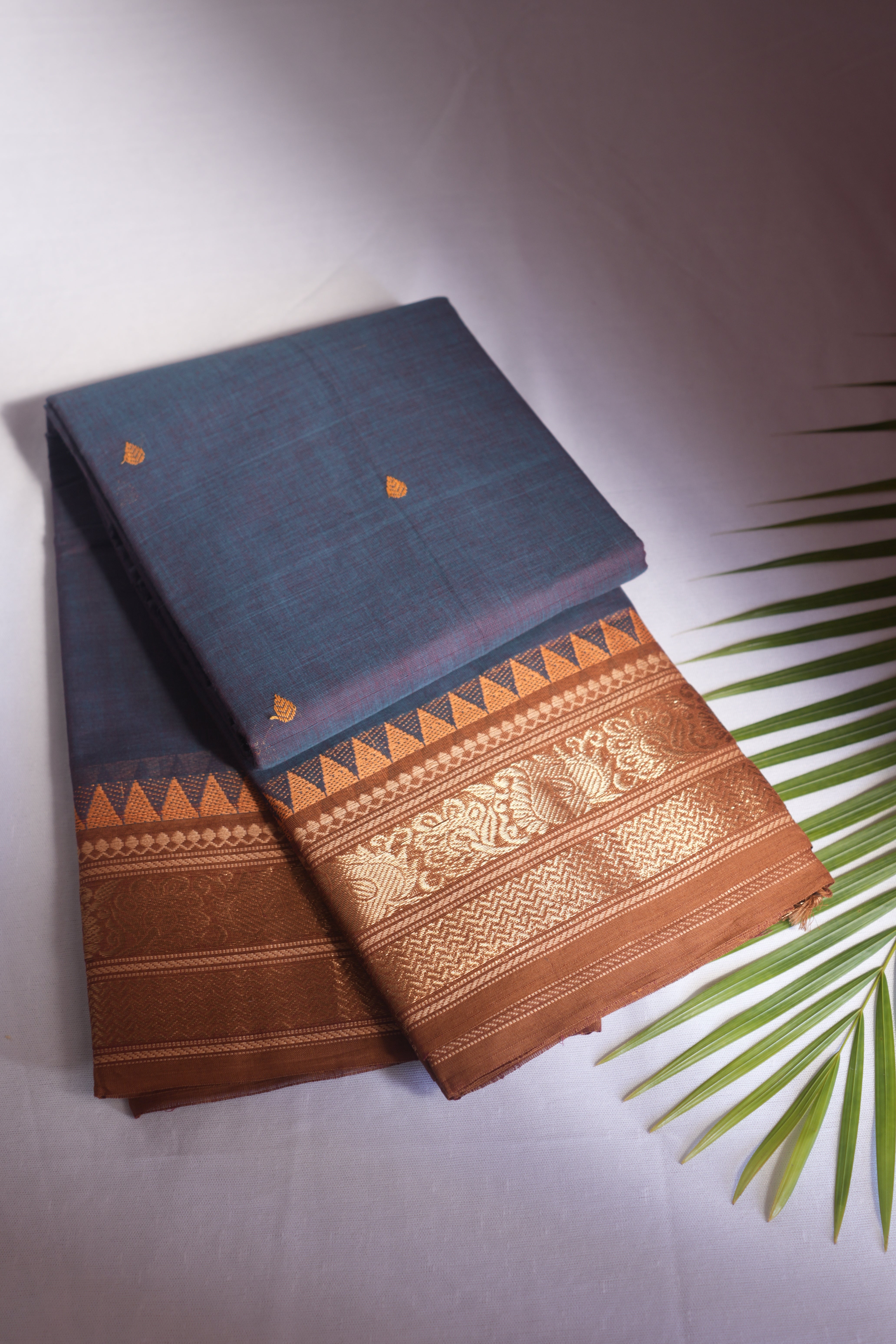 Purple Grey & Gamboge Yellow Kanchi Cotton Saree With Blouse Piece