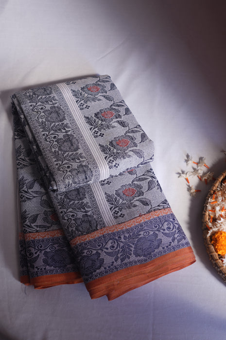 Light Ice Blue Cotton Tant Saree Without Blouse Piece