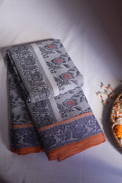 Light Ice Blue Cotton Tant Saree Without Blouse Piece