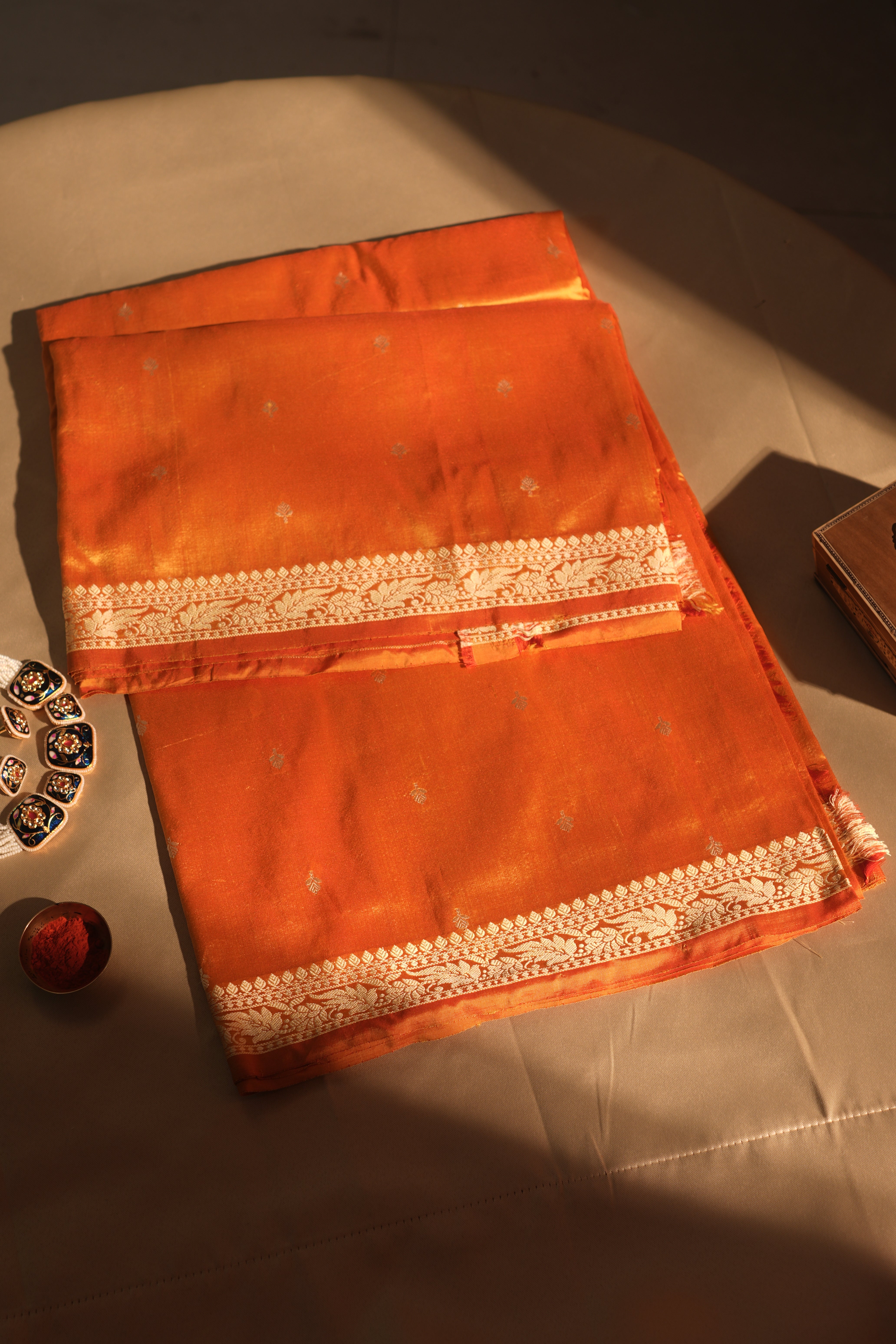 Gamboge Yellow Resham Work Banarasi Silk Saree With Blouse Piece