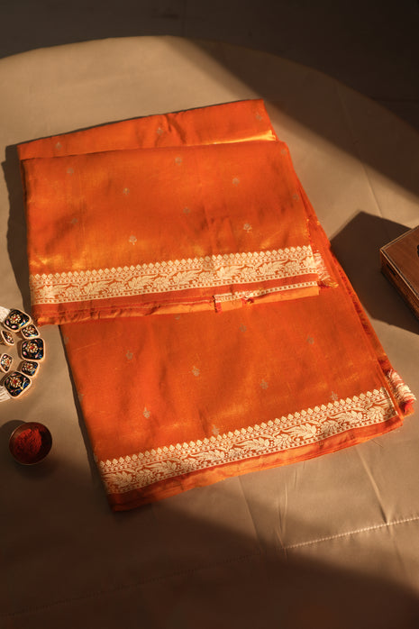 Gamboge Yellow Resham Work Banarasi Silk Saree With Blouse Piece