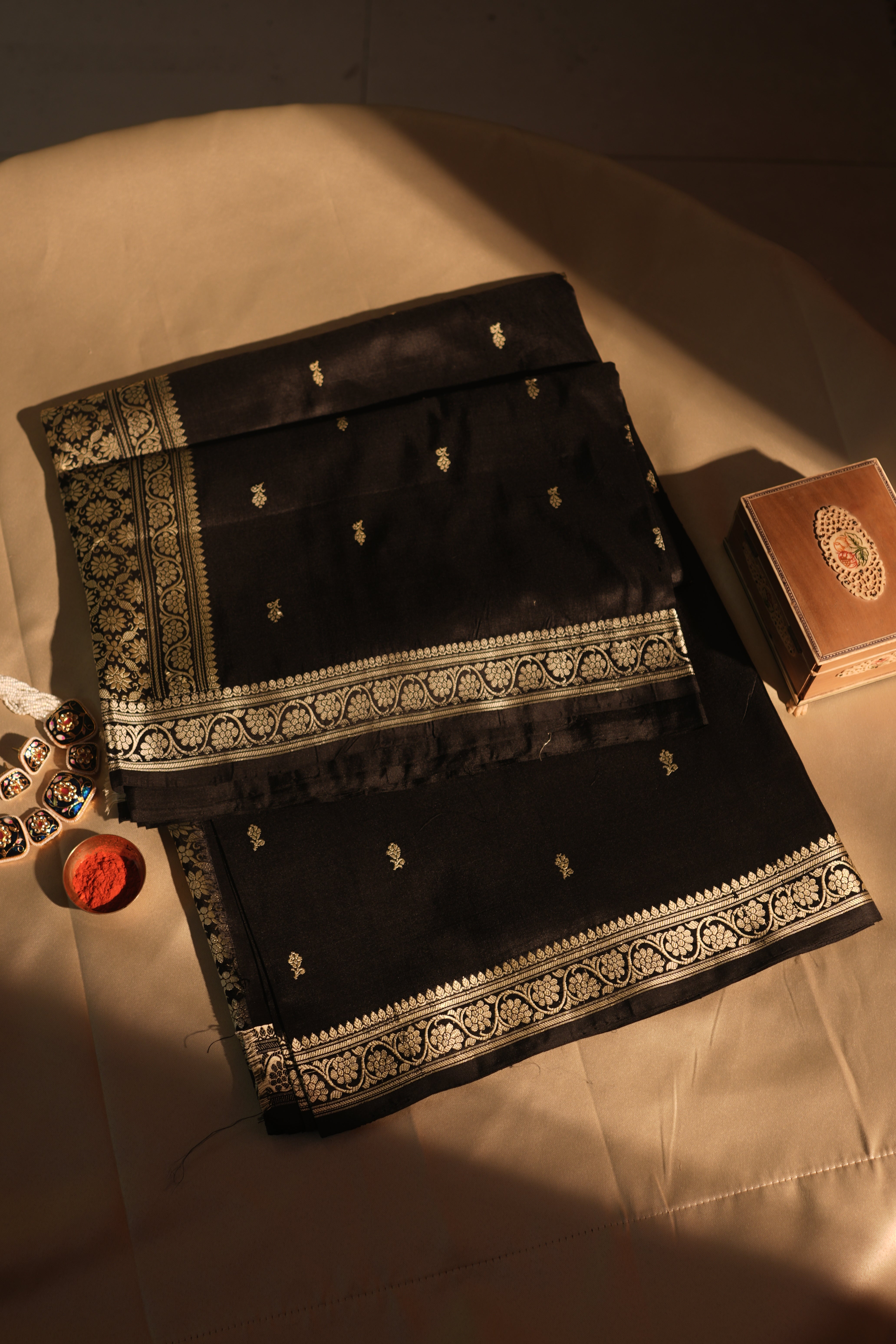 Rich Black Resham Work Banarasi Silk Saree With Blouse Piece