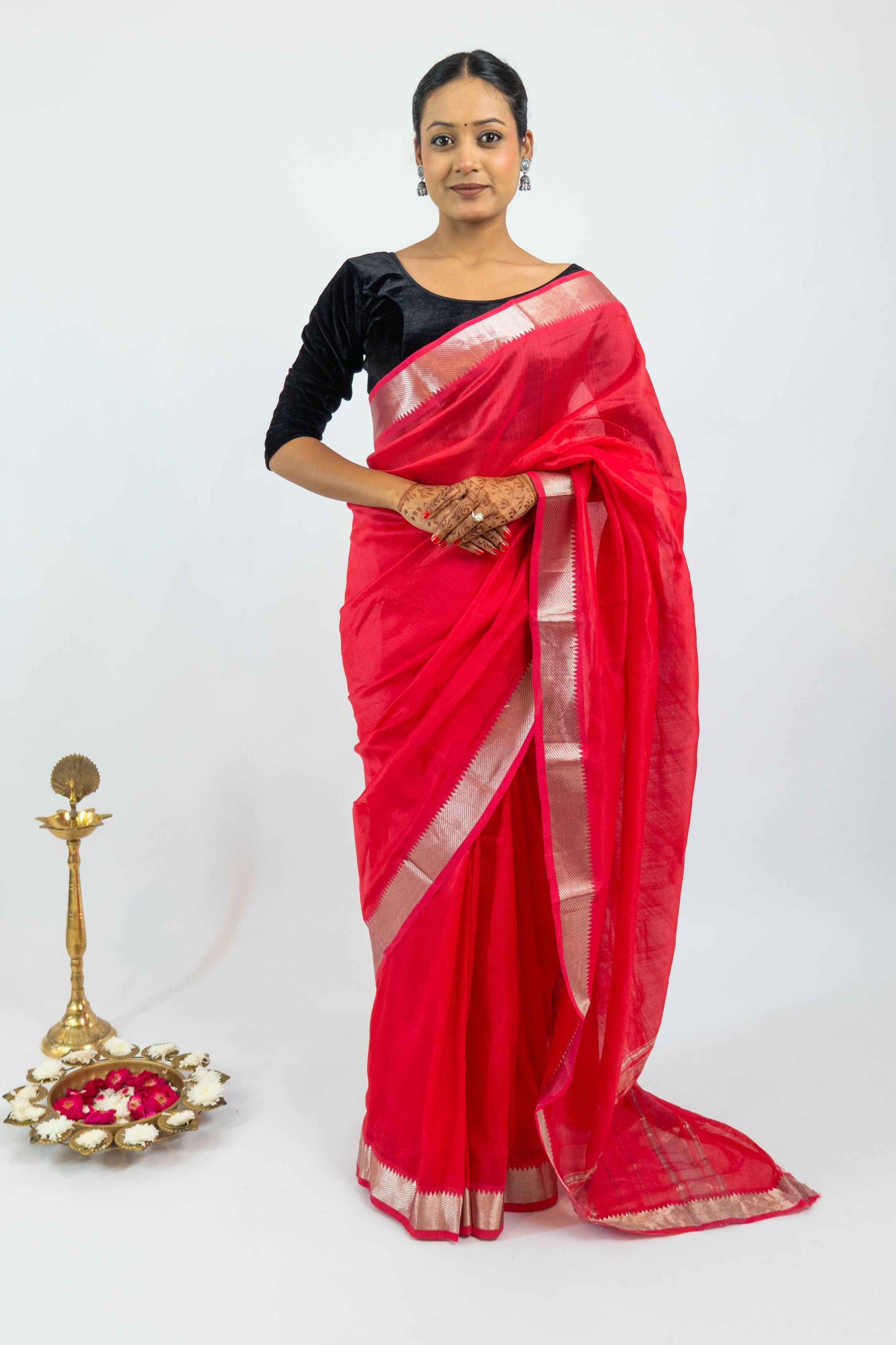 Red Mangalagari Pattu Saree With Blouse piece