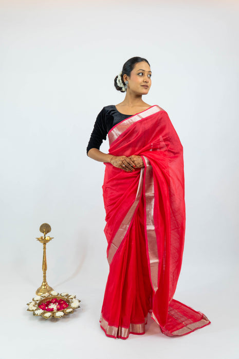 Red Mangalagari Pattu Saree With Blouse piece