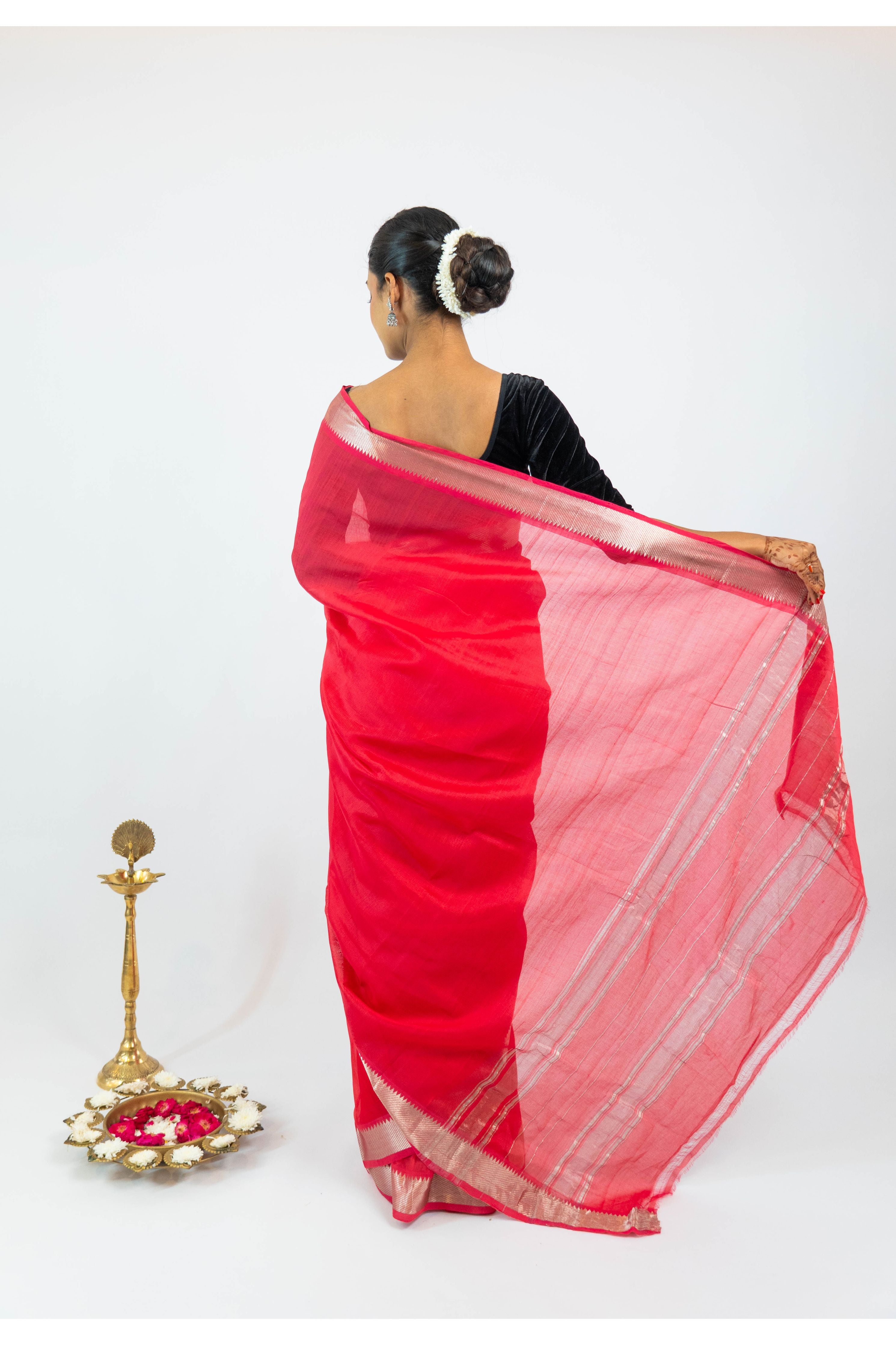 Red Mangalagari Pattu Saree With Blouse piece