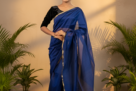German Blue with Geecha Palla Maheshwari Saree With Blouse Piece