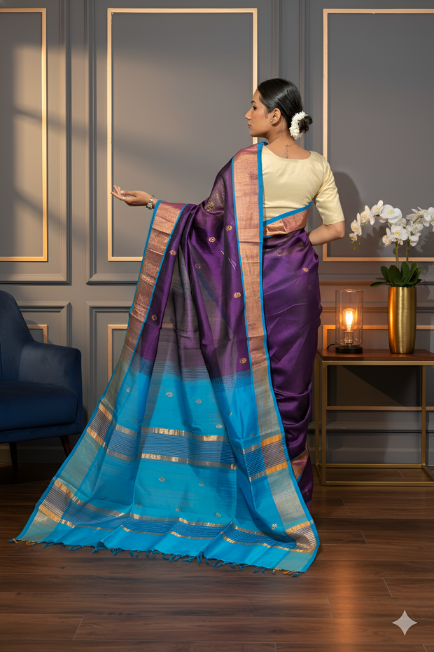 Dark Purple with Sky Blue Palla Paturi Silk