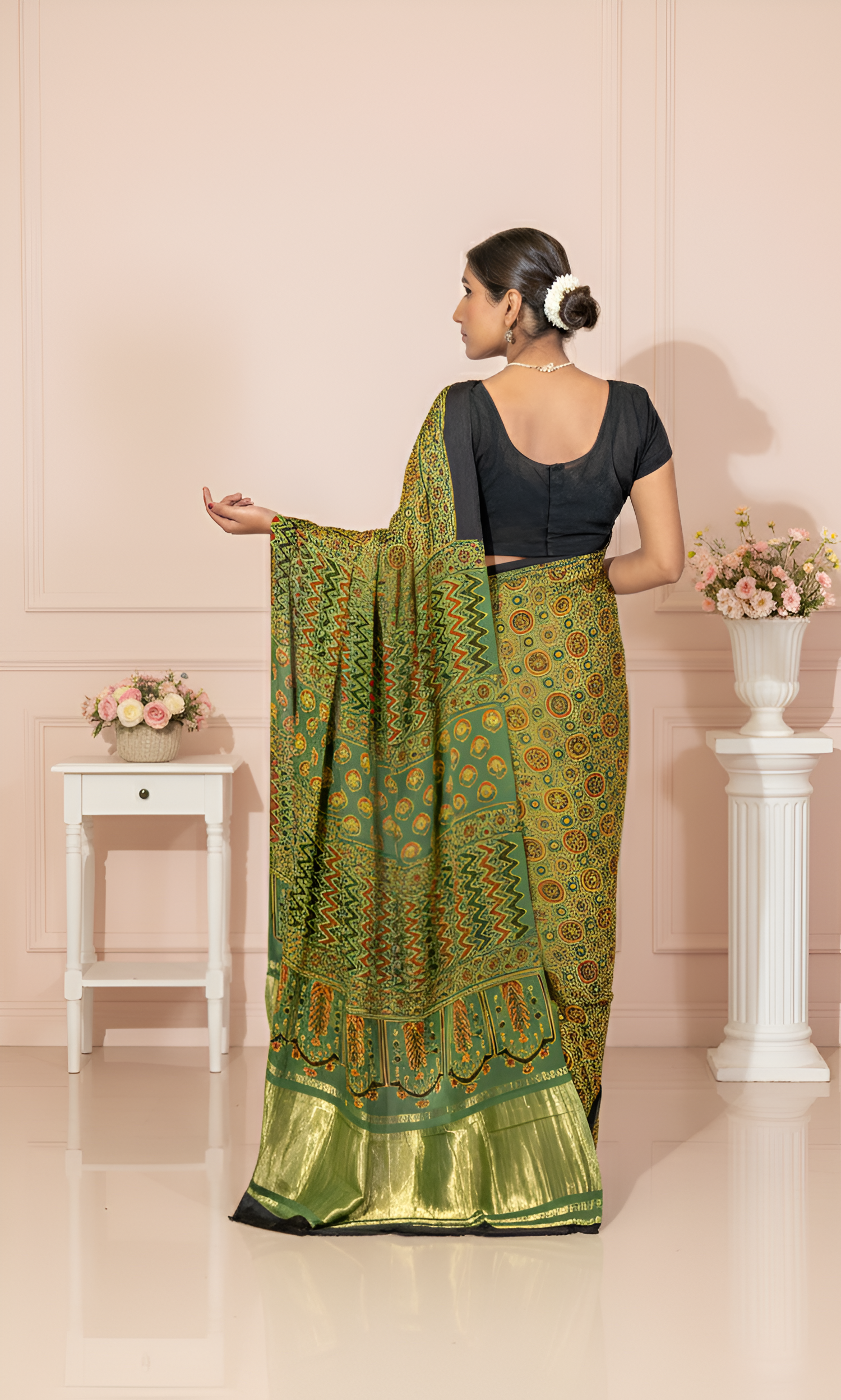 Green Yellow Modal Silk Saree with Tissue Palla With Blouse Piece