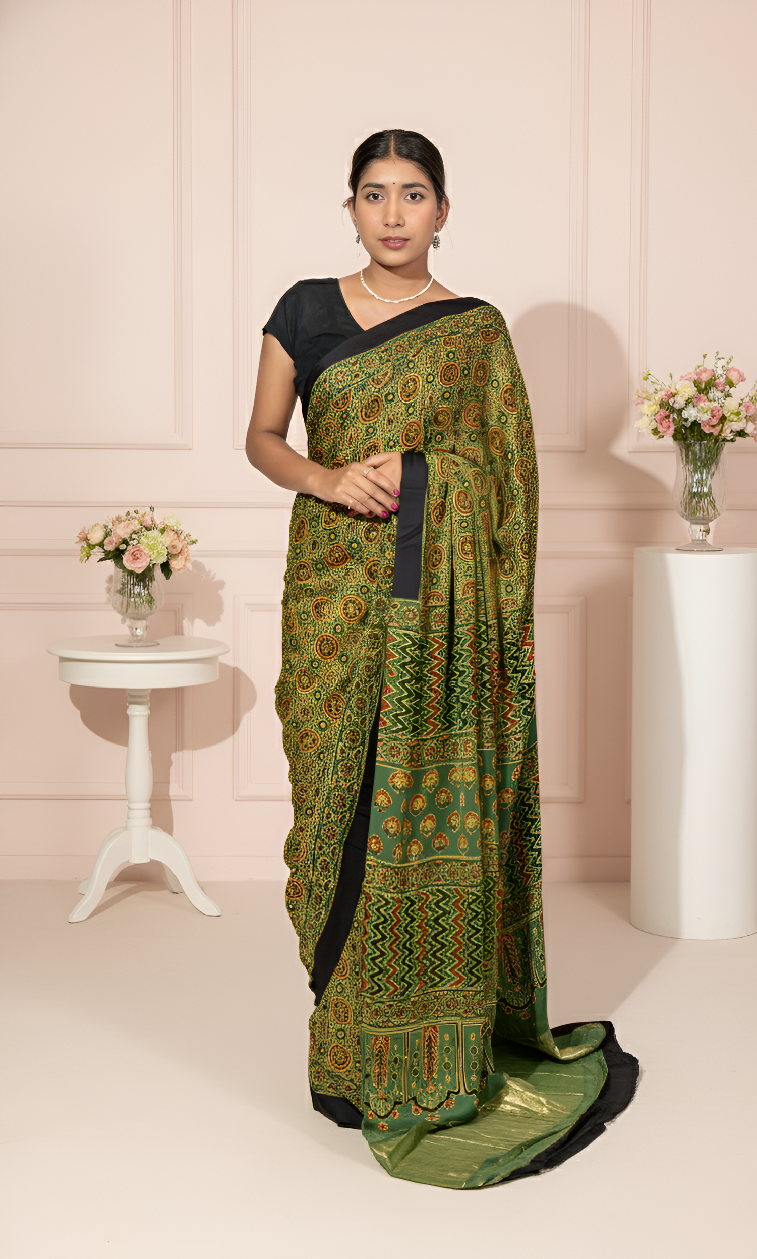 Green Yellow Modal Silk Saree with Tissue Palla With Blouse Piece