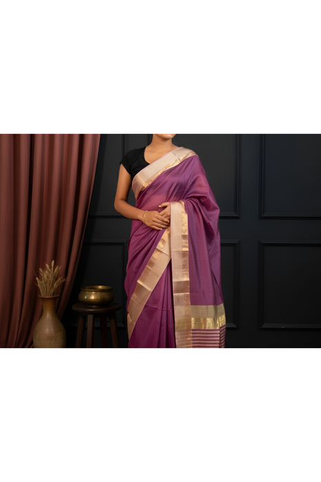 Dark Mauve Maheshwari Saree With Blouse Piece