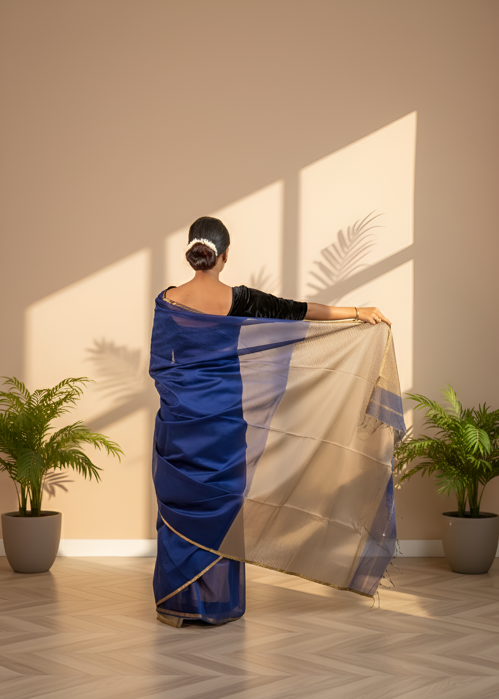 German Blue with Geecha Palla Maheshwari Saree With Blouse Piece