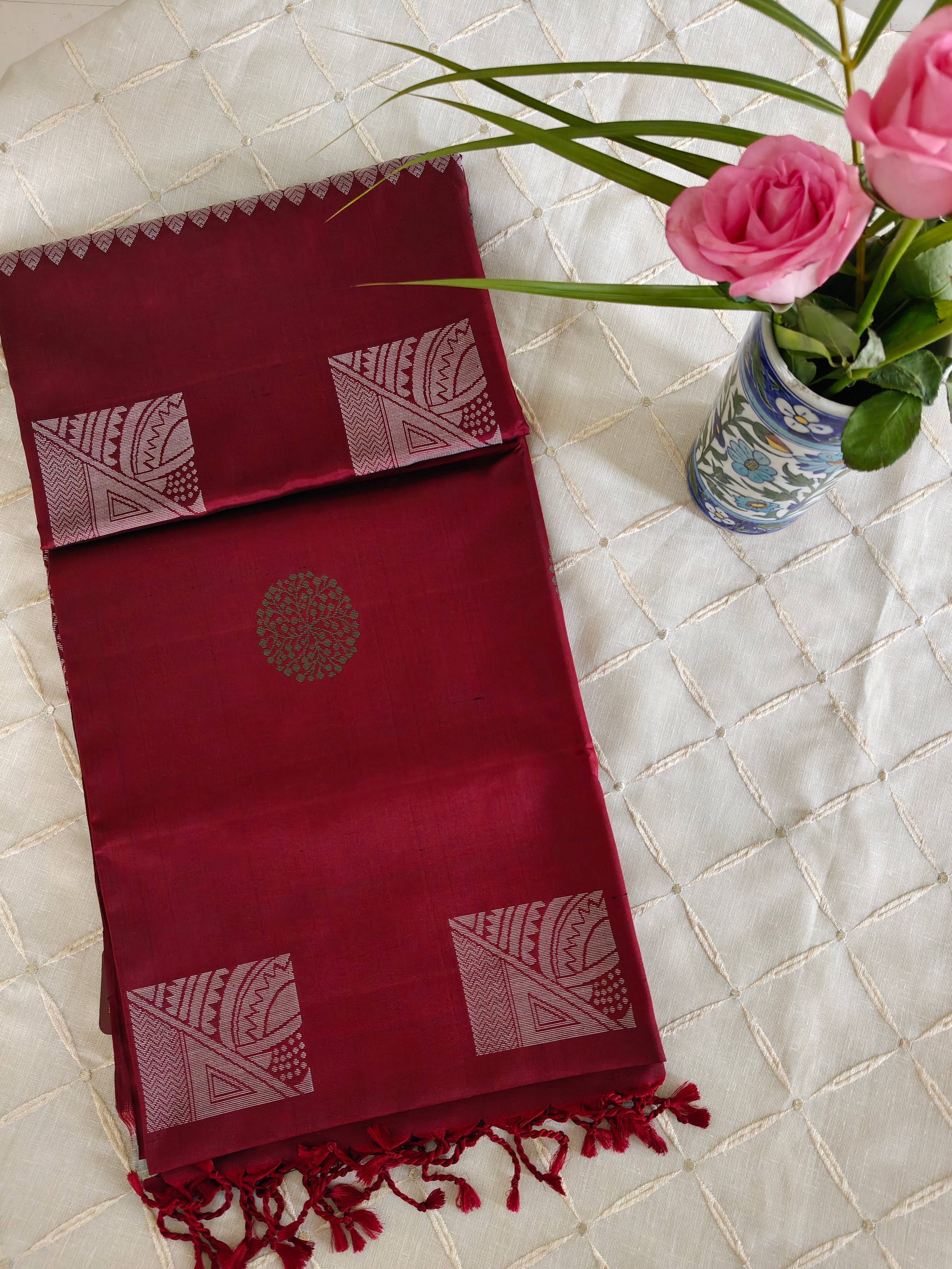 Maroon Soft Silk Kanjivaram Saree