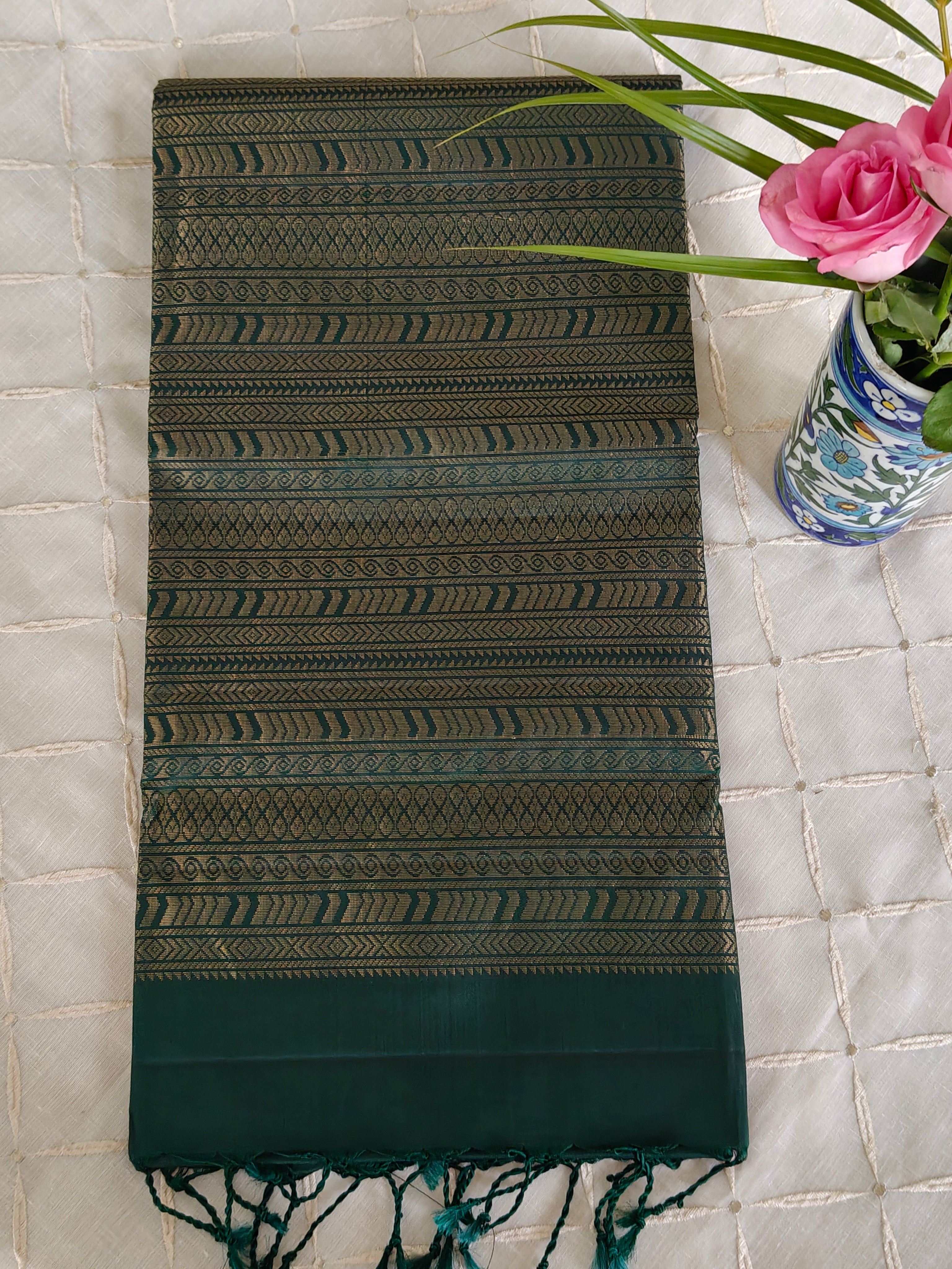Deep Forest Green Soft Silk Kanjivaram Saree