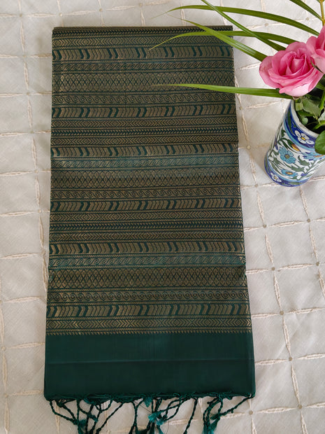 Deep Forest Green Soft Silk Kanjivaram Saree