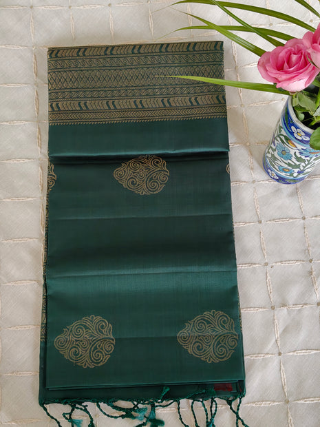 Deep Forest Green Soft Silk Kanjivaram Saree