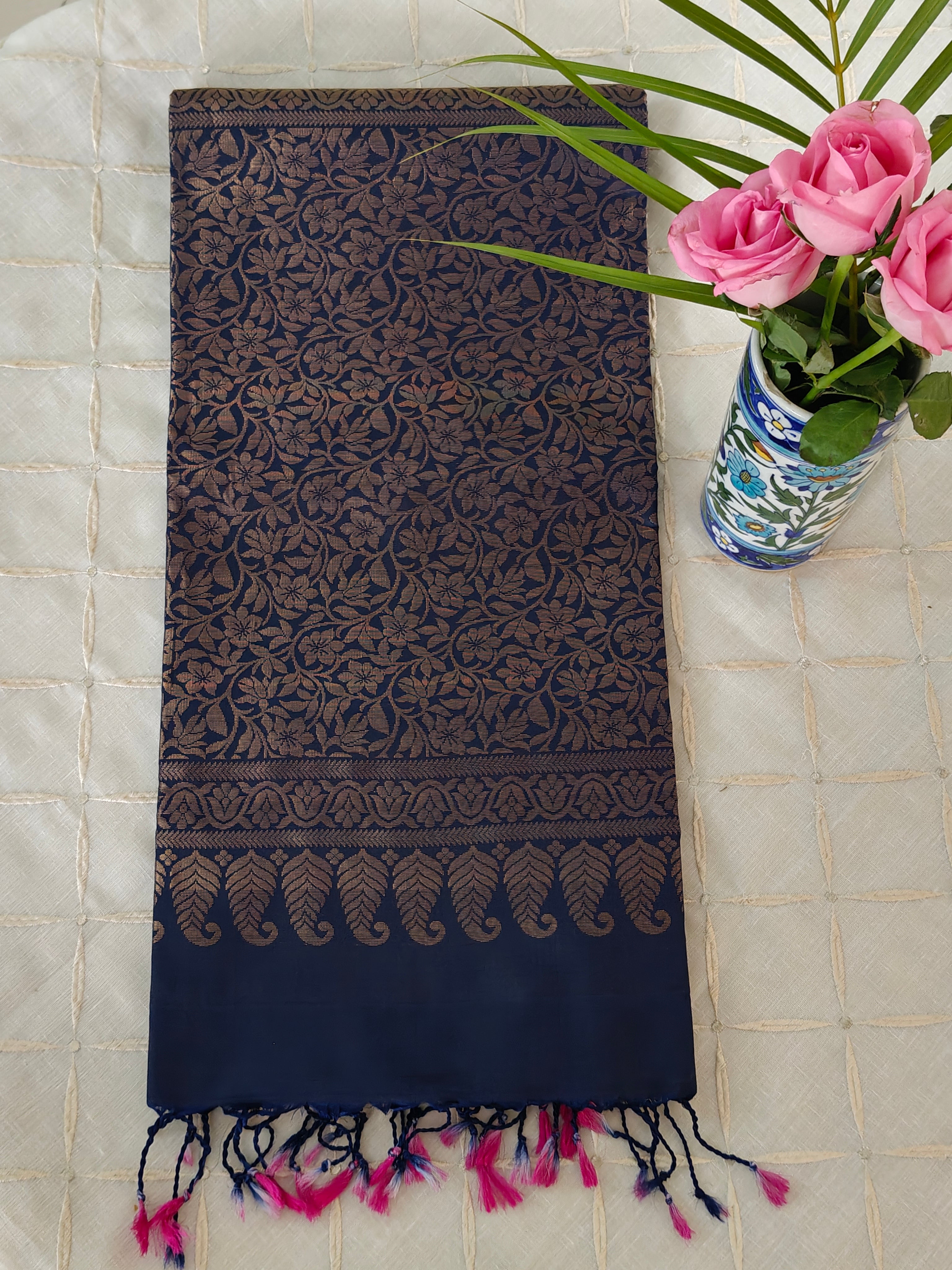 Navy Blue Soft Silk Kanjivaram  Saree