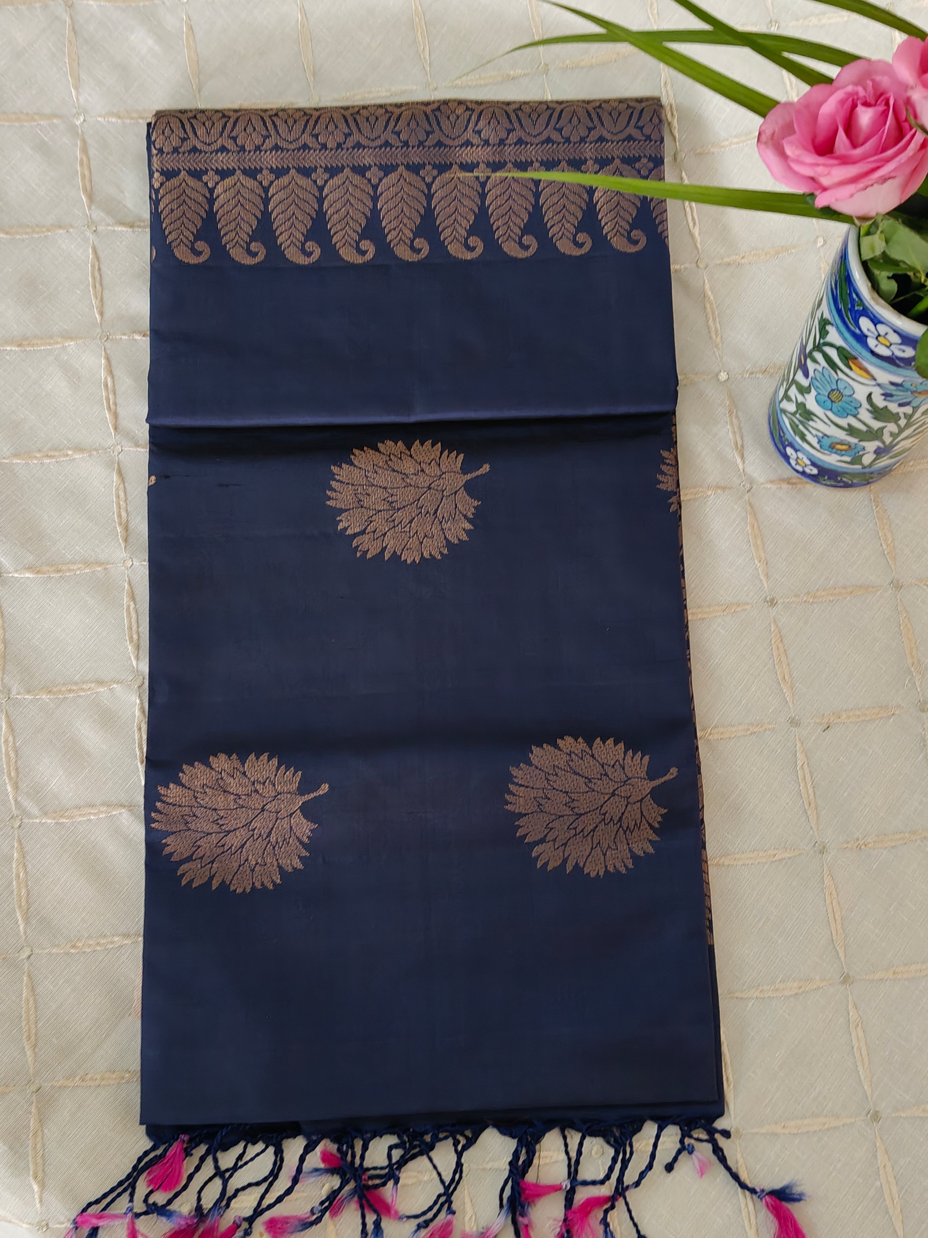 Navy Blue Soft Silk Kanjivaram  Saree
