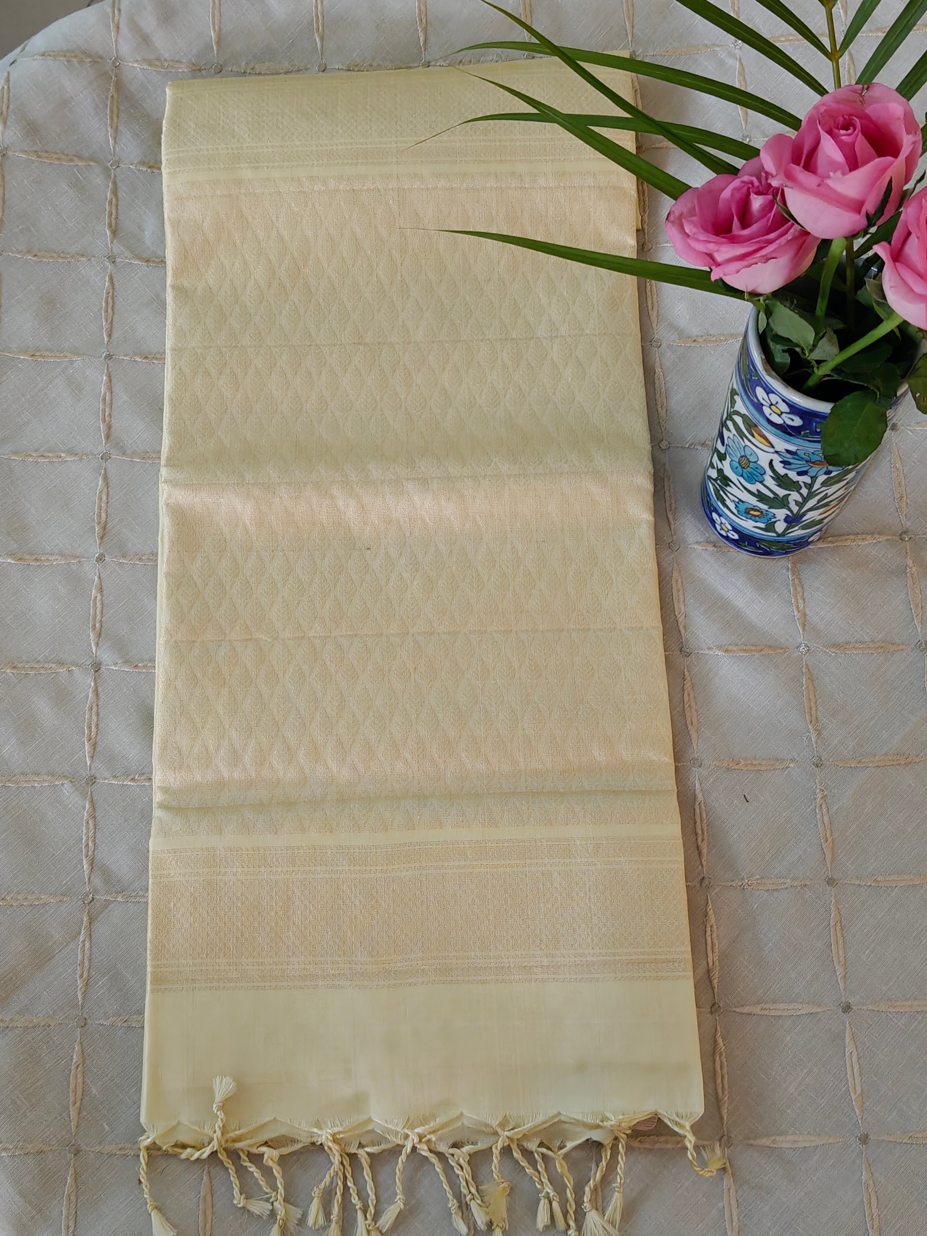 Ivory Soft Silk Kanjivaram Saree