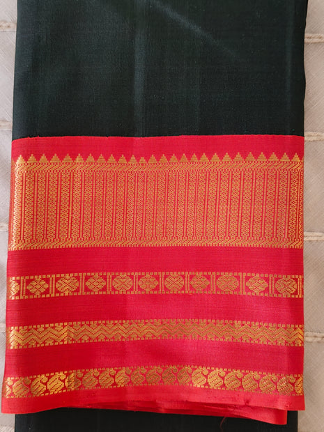 Deep Green Vermillion Kanjivaram Saree