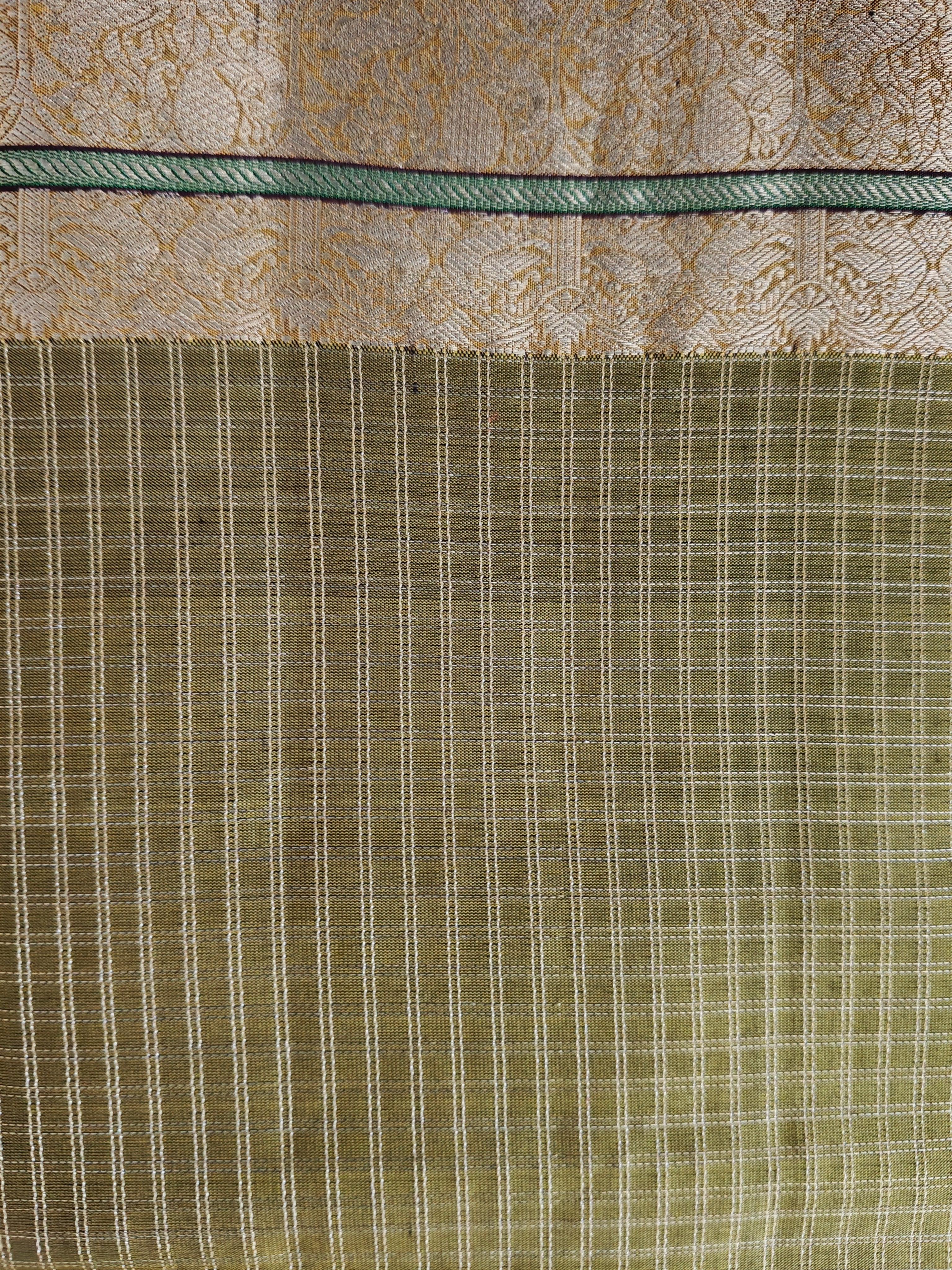 Deep Mehndi Green Gold Checks  Kanjivaram Saree