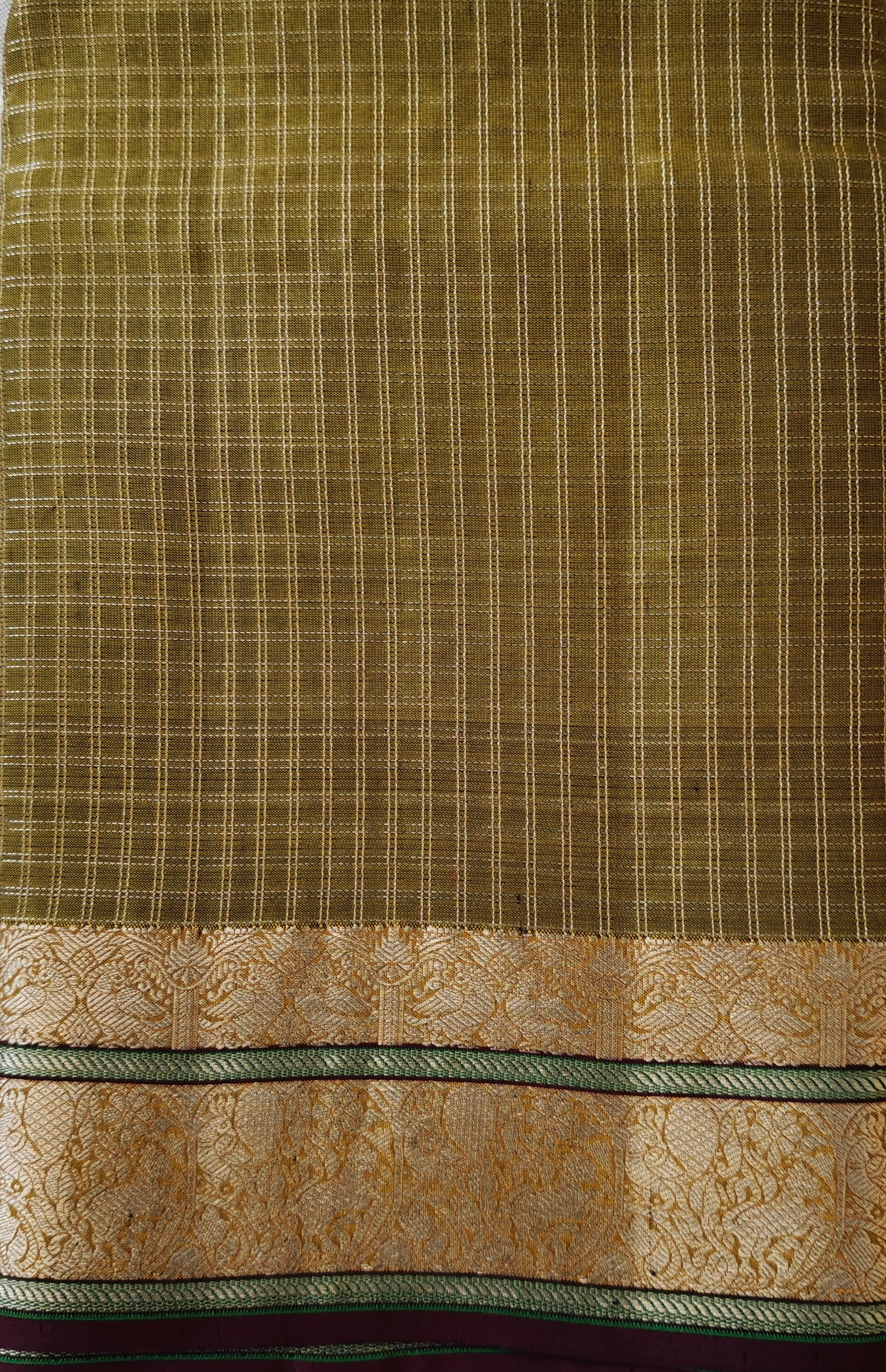 Deep Mehndi Green Gold Checks  Kanjivaram Saree