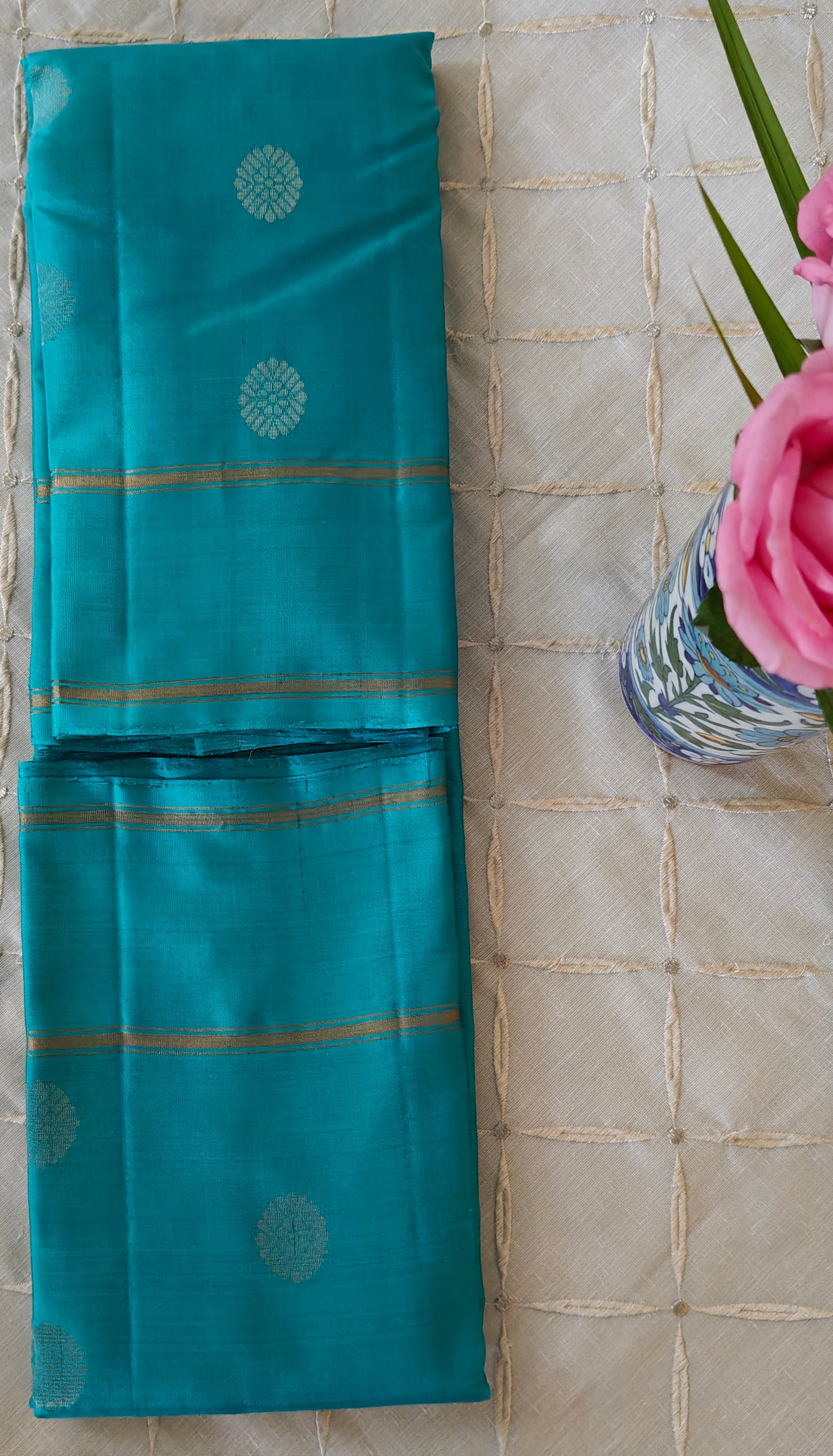 Turquoise Soft Silk Kanjivaram Saree