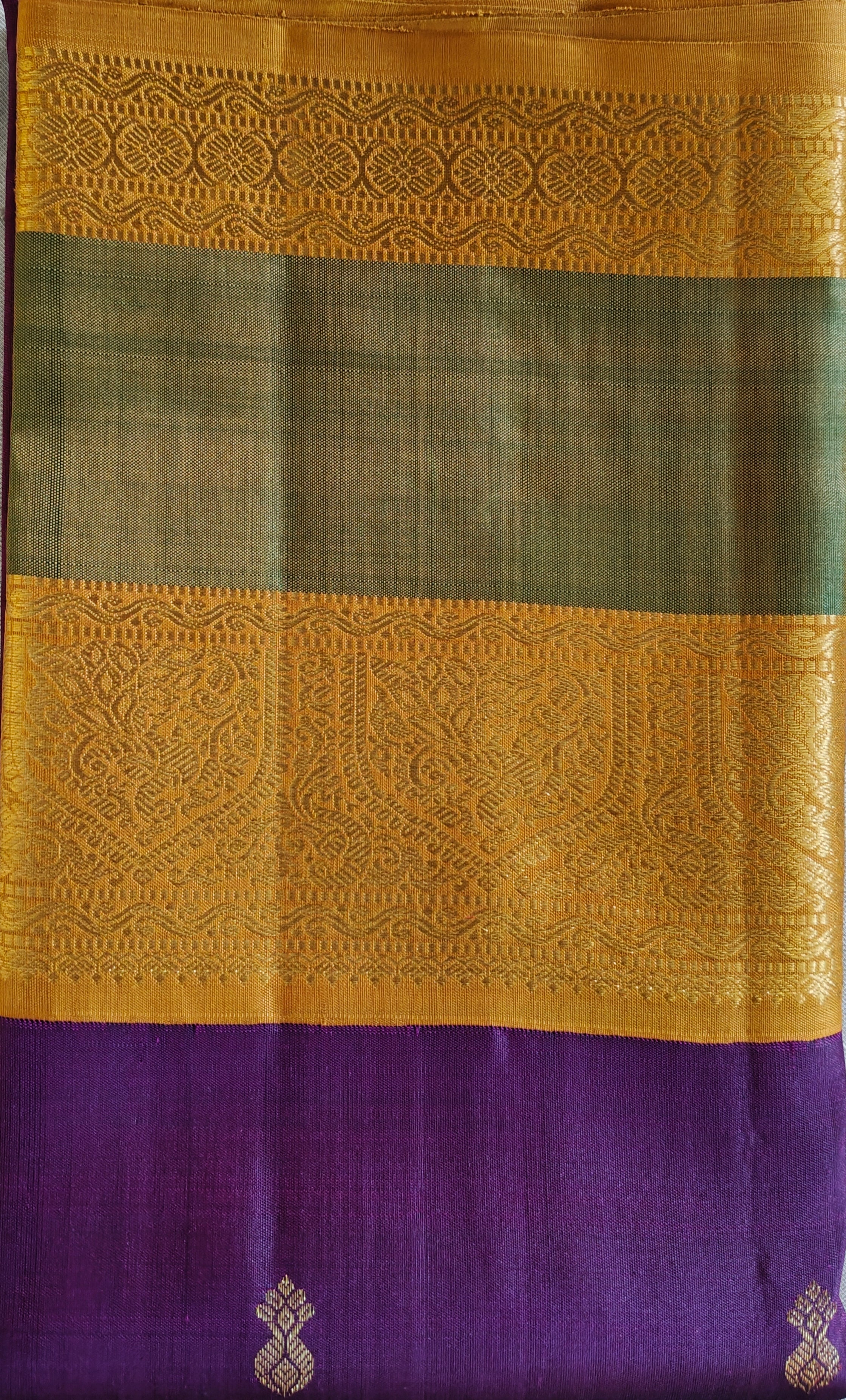 Violet Green Yellow Kanjivaram Saree