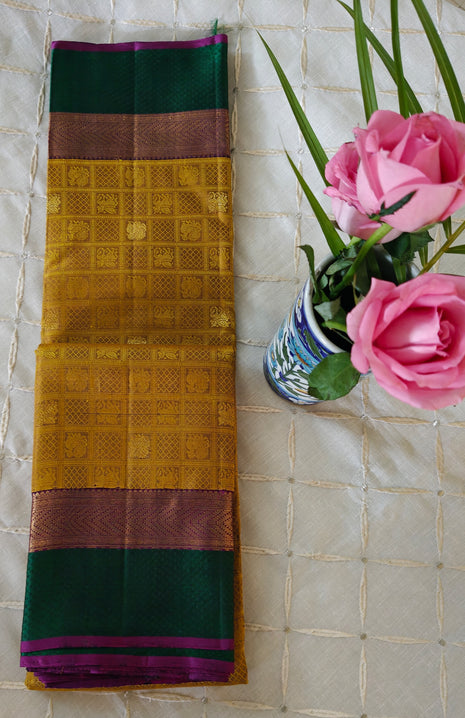 Yellow And Verdant Green Kanjivaram Saree