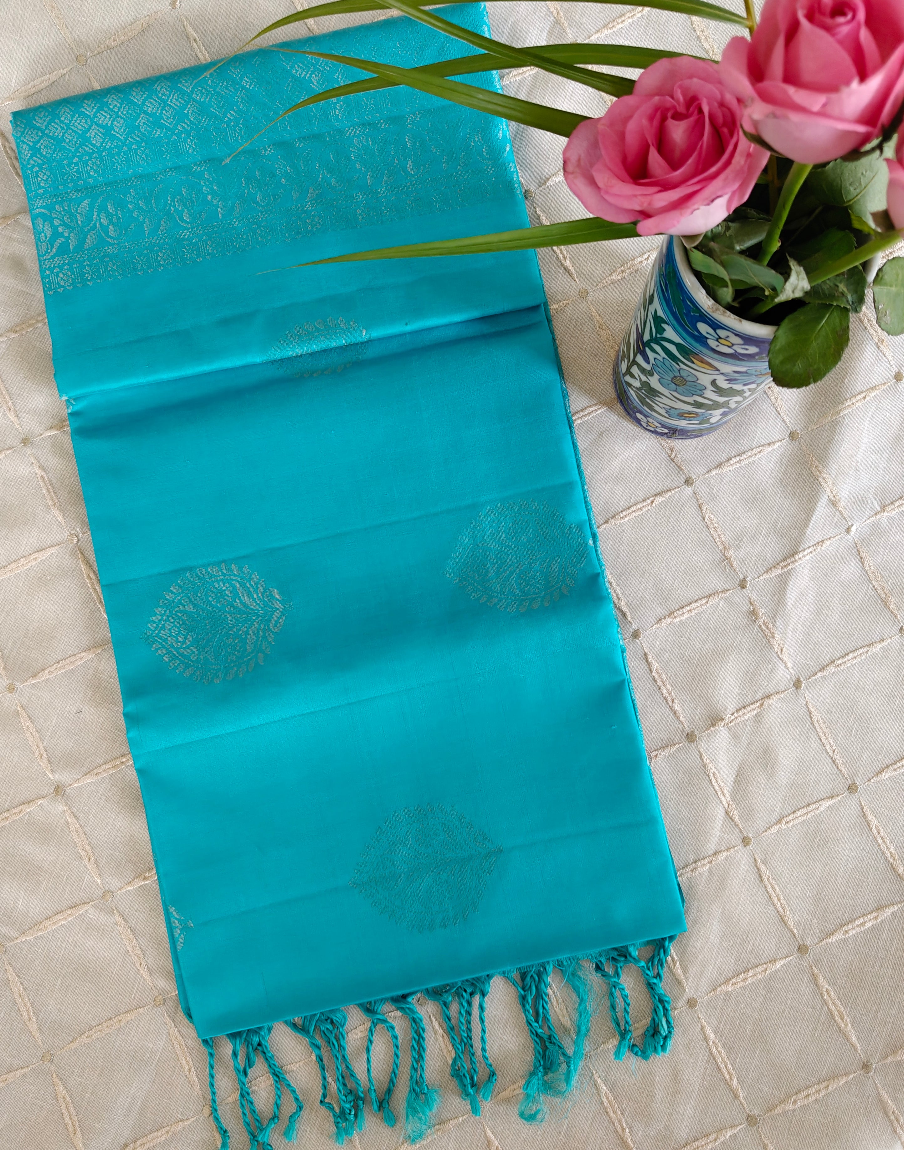 Firozi Soft Silk Kanjivaram Saree