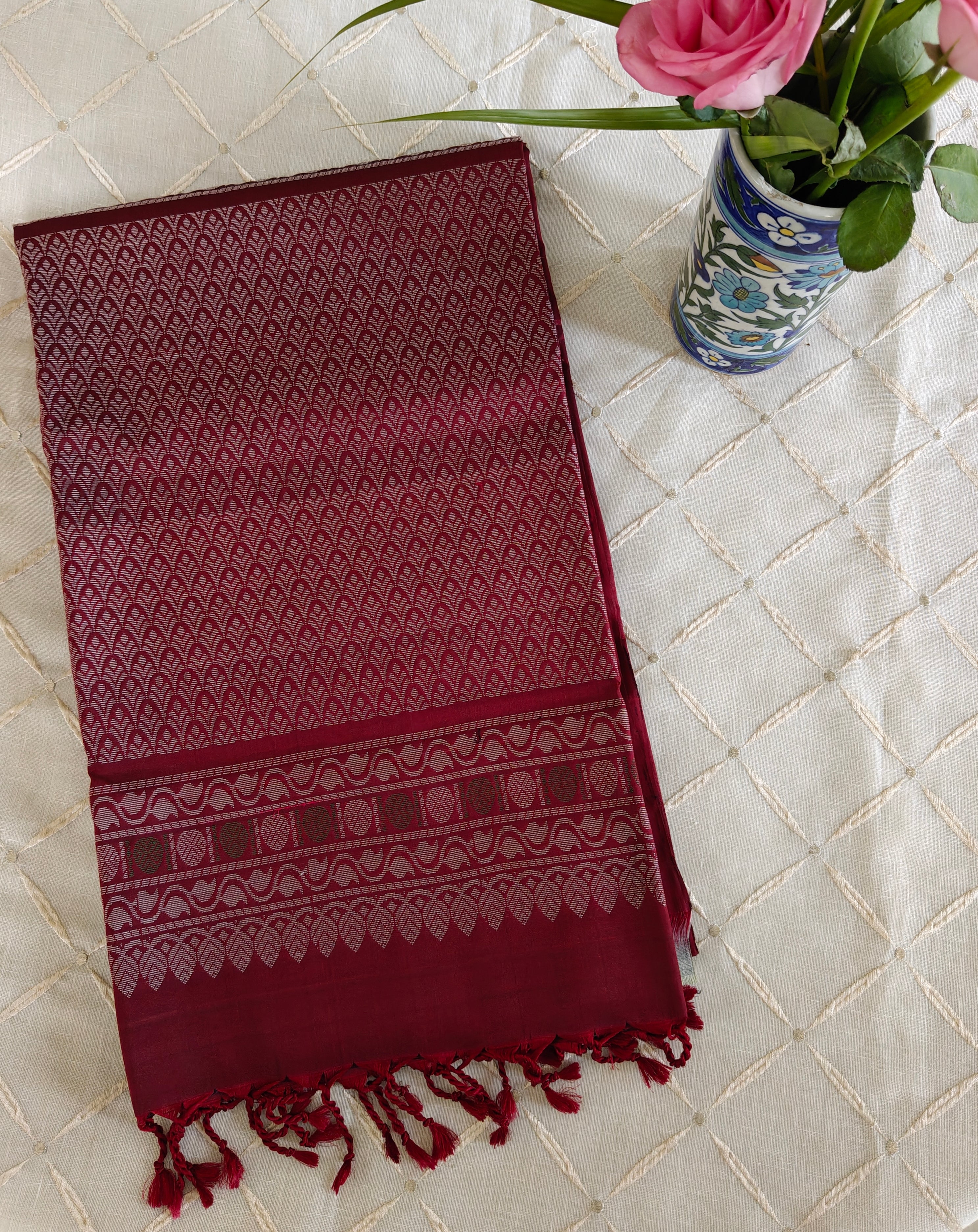 Maroon Soft Silk Kanjivaram Saree