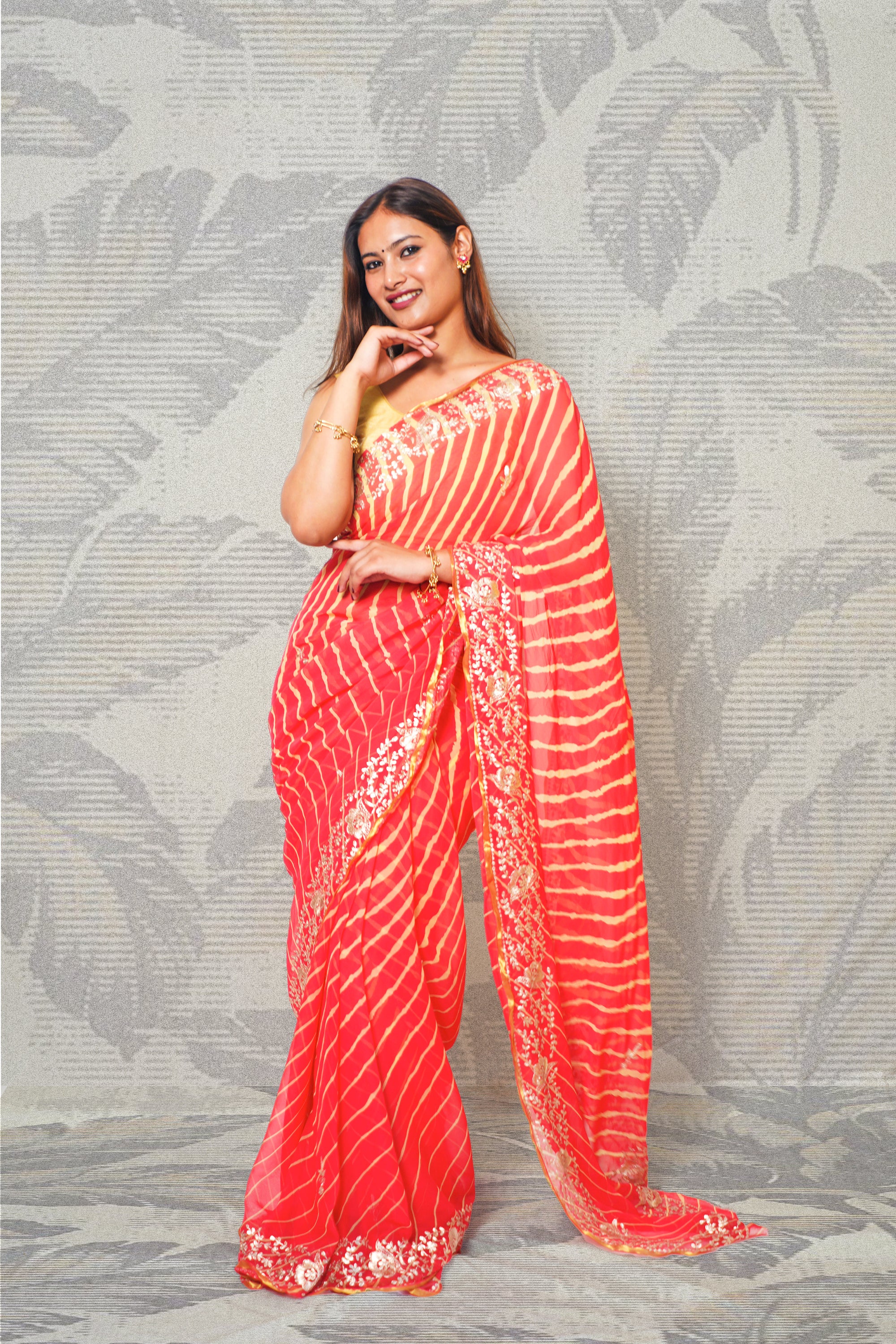 Peaches Orange Chiffon Saree