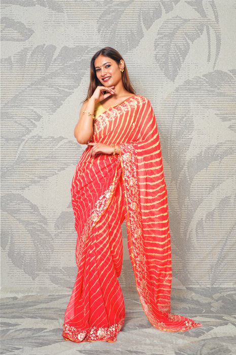 Peaches Orange Chiffon Saree