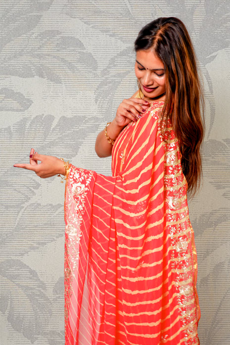Peaches Orange Chiffon Saree