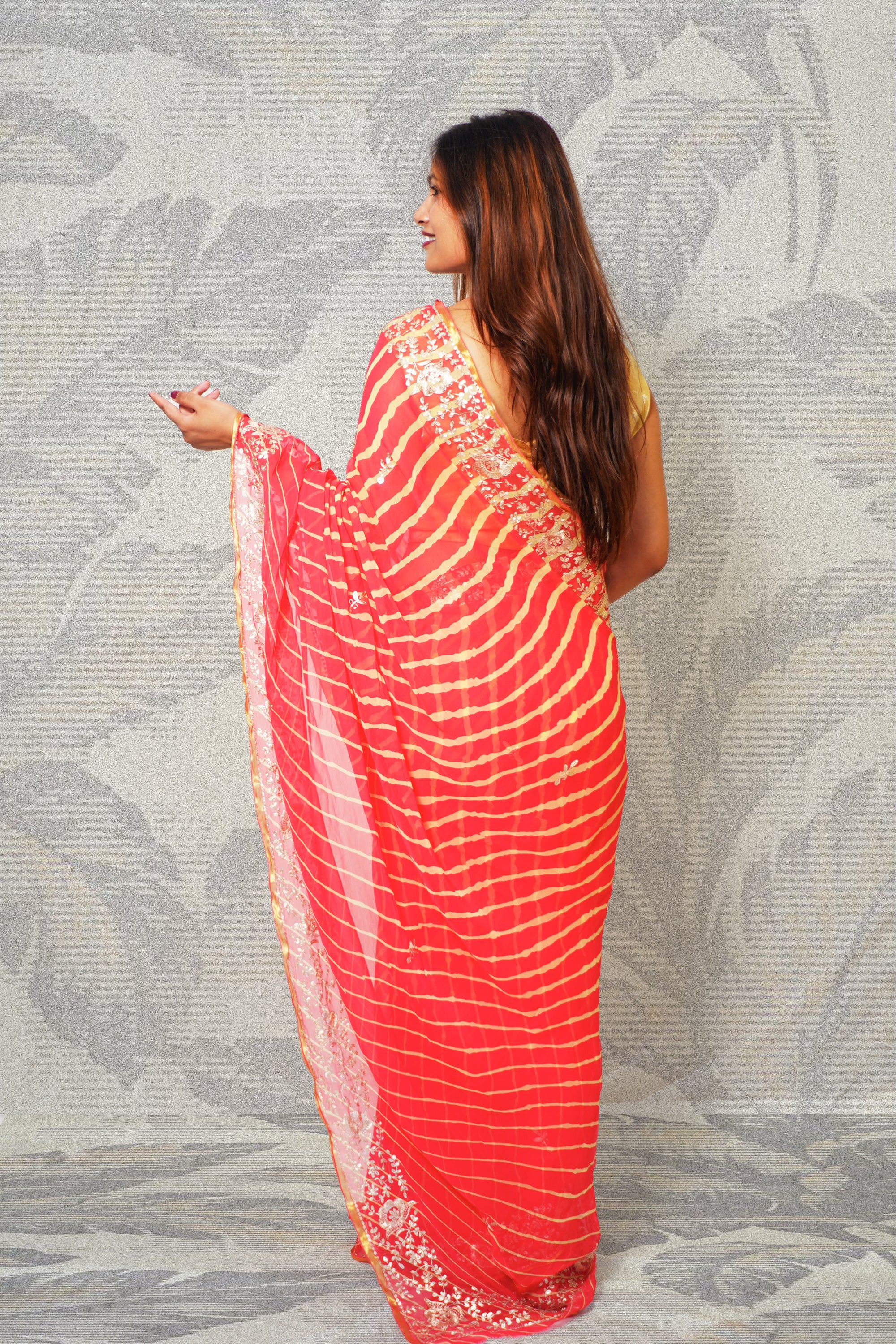 Peaches Orange Chiffon Saree